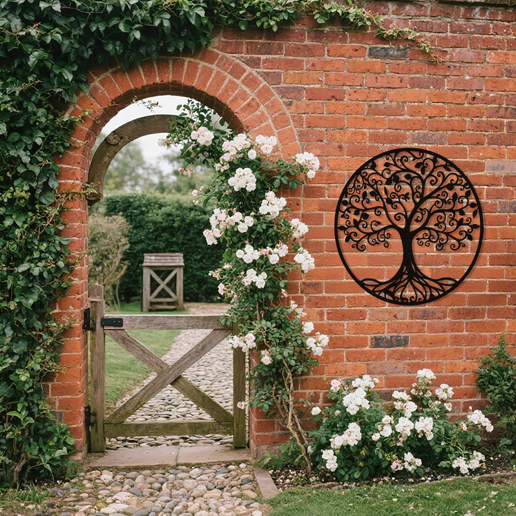 Metal Tree of Life Wall Art Outdoor Large Tree Metal Wall Decor Tree of Life Art Family Tree Nature Decoration for Bedroom Nursery Office Home Garden (Black, 19.7x19.7 inch/50x50 cm)