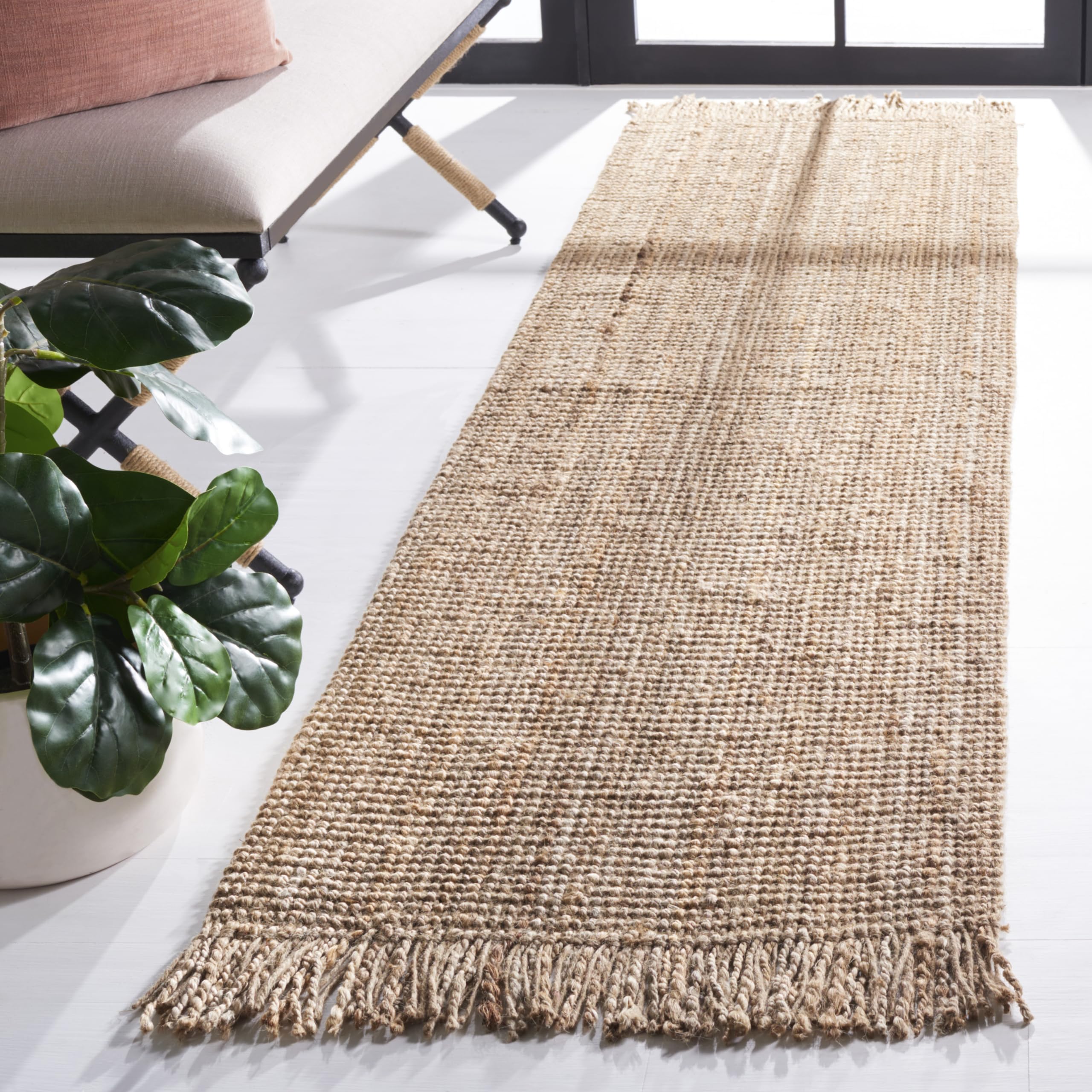 SAFAVIEH Natural Fiber Collection Runner Rug - 2'3" x 16', Natural, Handmade Woven Fringe Jute, Ideal for High Traffic Areas in Living Room, Bedroom (