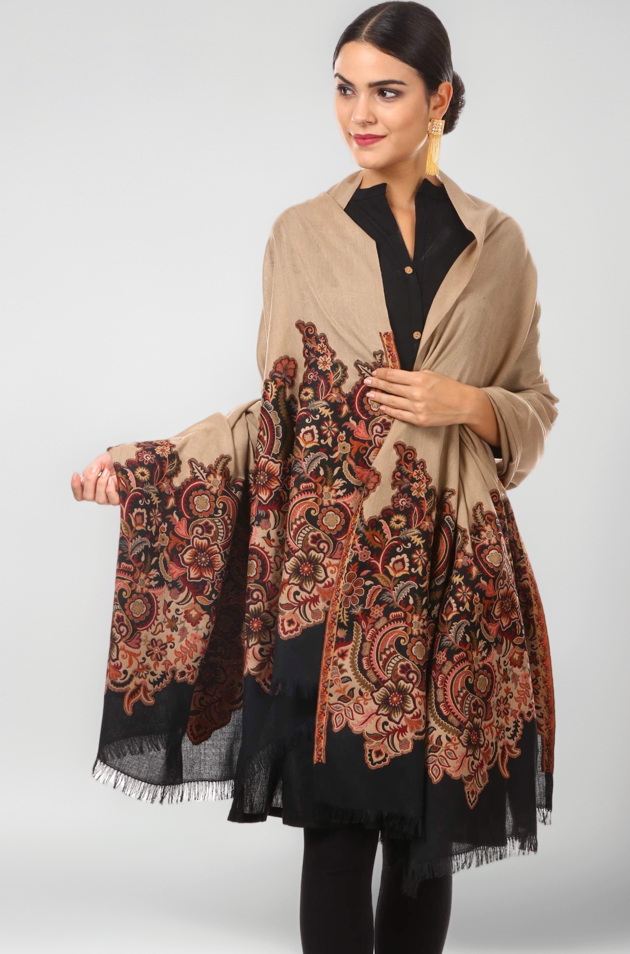 Pashtush Women's Kashmiri Jamawar Shawl, Jacquard palla, Warm and soft, Faux Pashmina