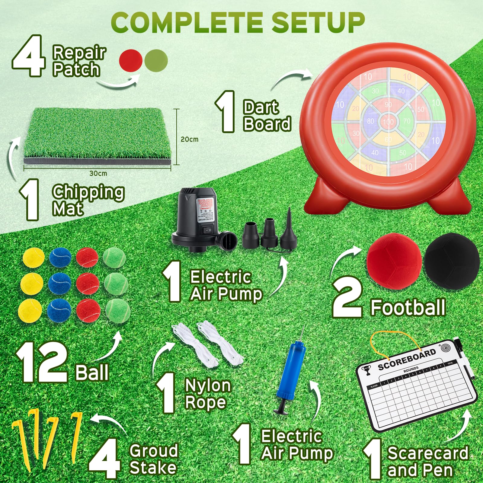 Jeu de Fléchettes Gonflable, Jeu de Fléchettes Géant avec Pompe à Air, Jeu Gonflable de Golf & Football pour Enfants Adultes et Famille, 1,8 de Haut Étanche, Jeu de Jardin Extérieur