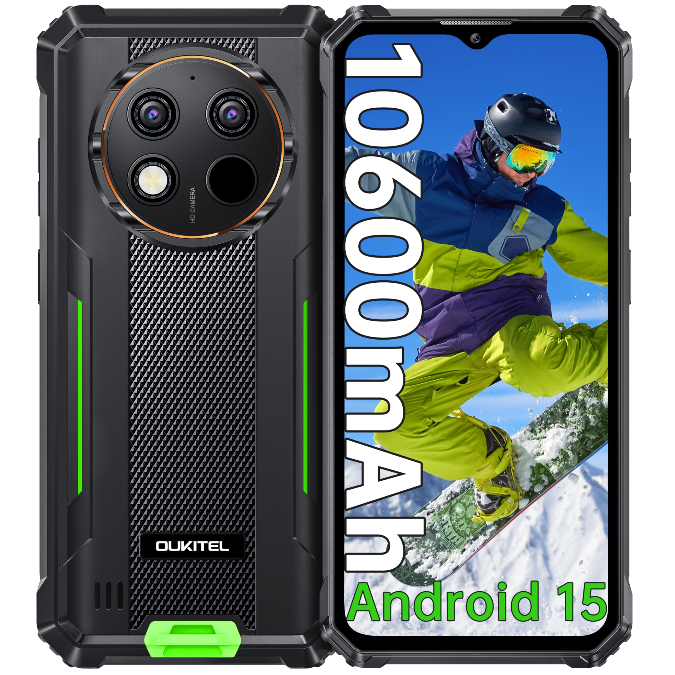 oukitel g1s smartphone robusto con batteria 10600mah android 15 impermeabile ip68 verde