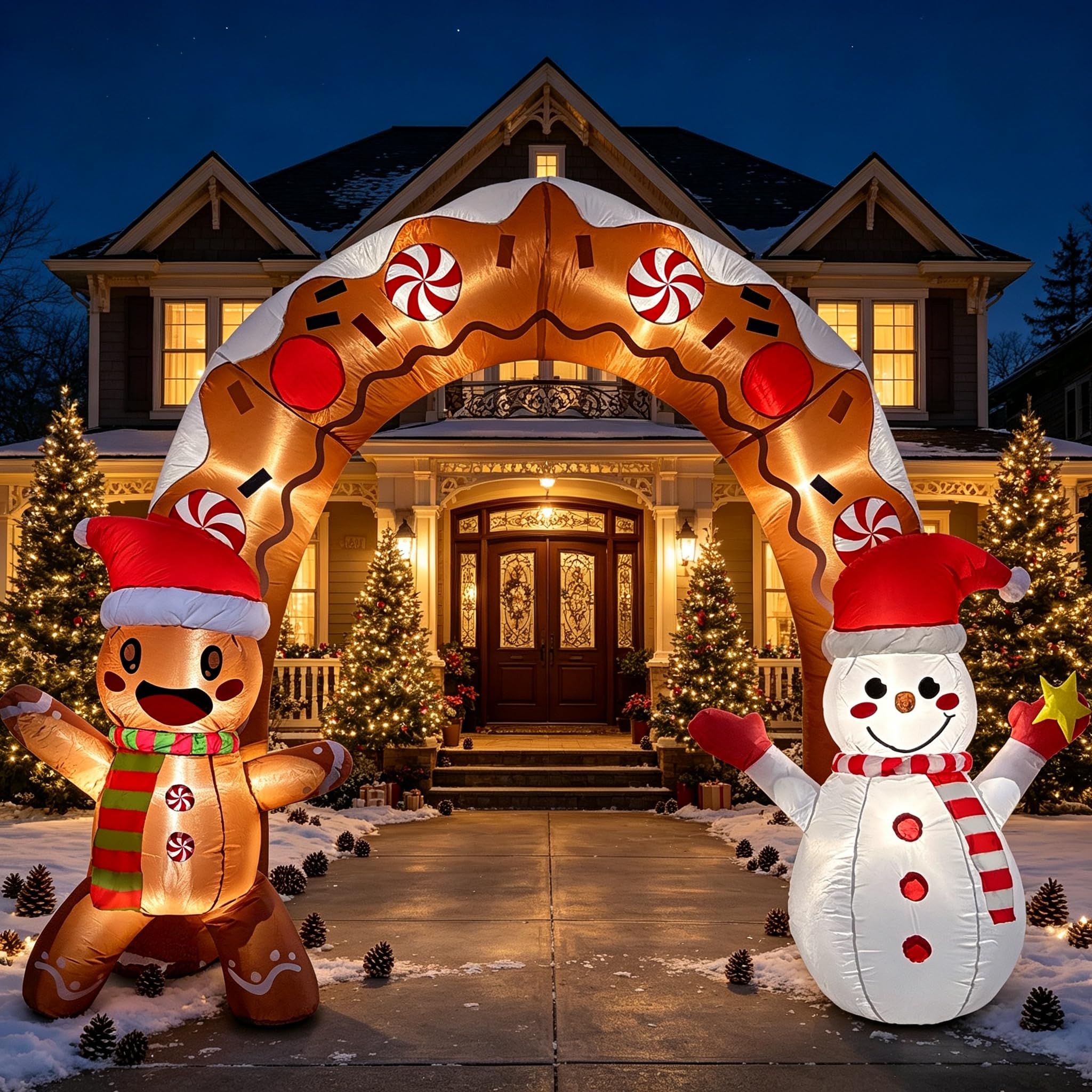 Arche gonflable de 3 m avec bonhomme en pain d'épice et bonhomme de neige
