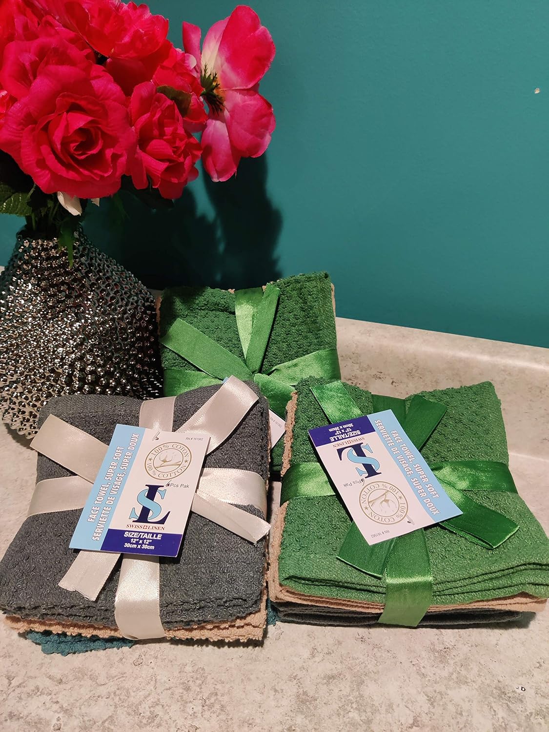 Bulk Wholesale 288PCS/24DZ 100% Cotton Wash Cloths 12x12 Assorted Colors Ribbon Pack