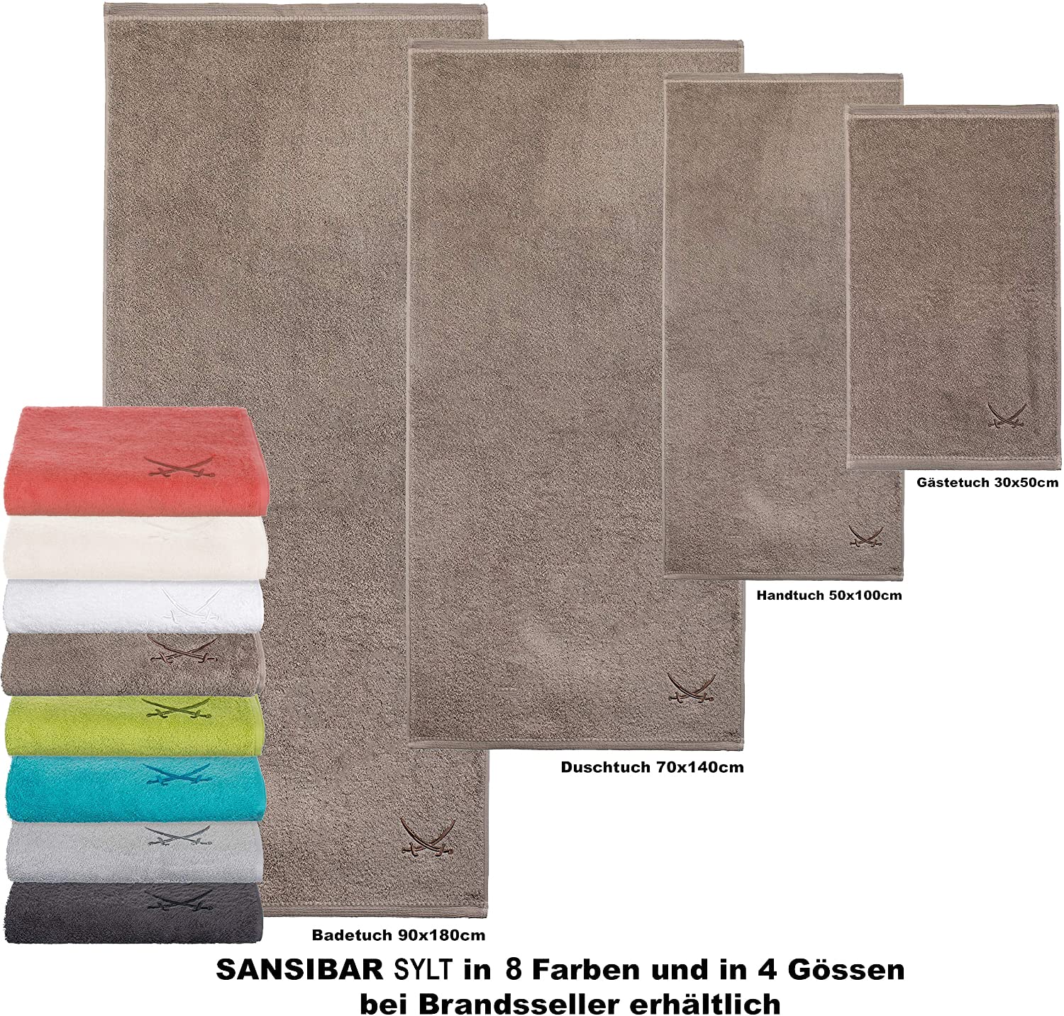 Sansibar 2er Set Duschtuch 70x140 cm – Saugstarkes Badetuch aus 100 % Baumwolle – Oeko-TEX zertifizierter Frottee – Sylt-Design mit gesticktem Säbel-Logo – Anthrazit