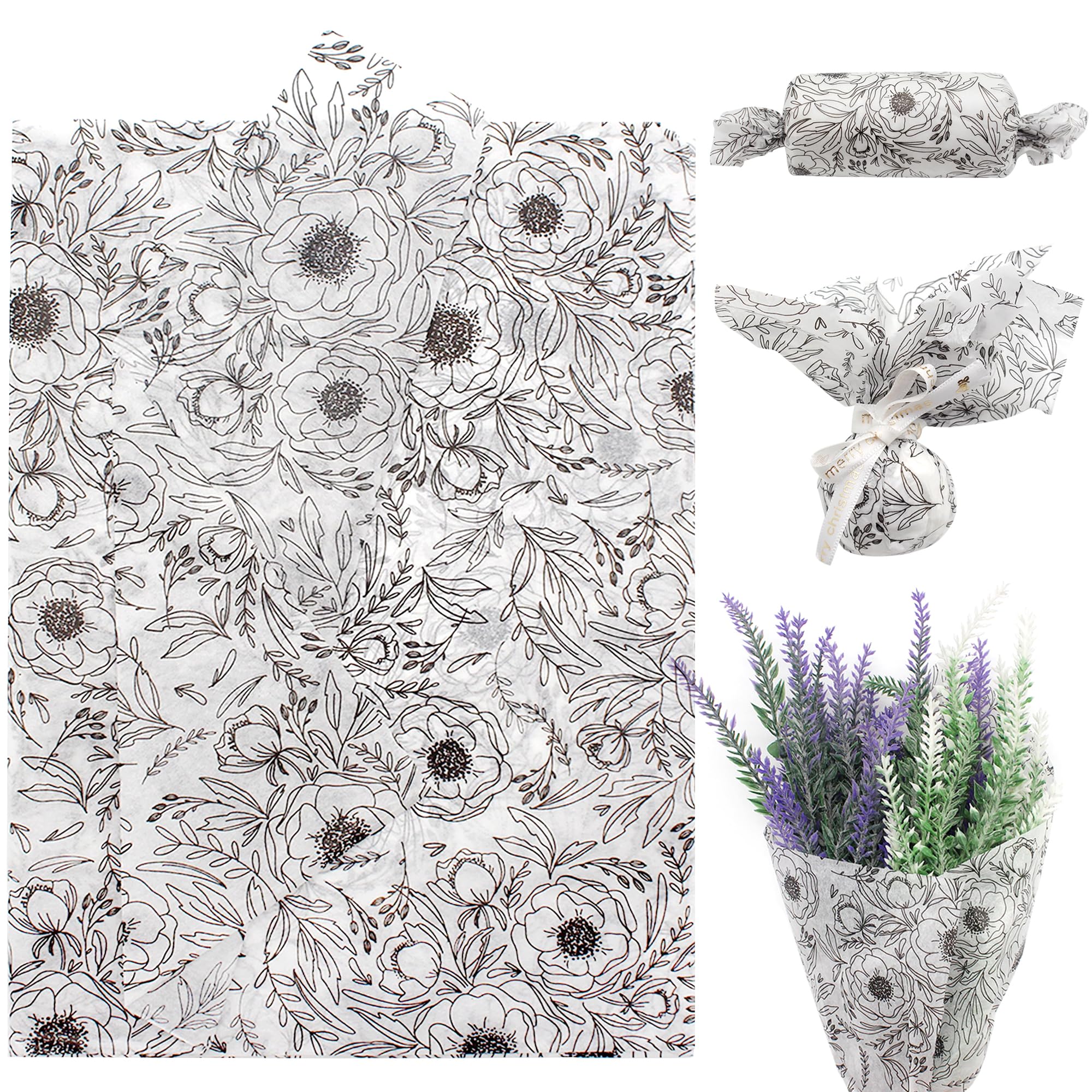 Benvo Floral Tissue Paper 20x29 Inch - 20 Sheets Decoupage Craft Paper for Gift Wrapping, Flower DIY Art Projects, Spring Wedding, Birthday & Baby Shower Decorations(Style O)