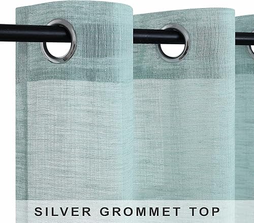 Miniatura 2 de Pitalk Cortinas aguamarina de 84 pulgadas de largo para sala de estar, 2 paneles con ojales, de lino sintético de verano, cortina verde espuma de