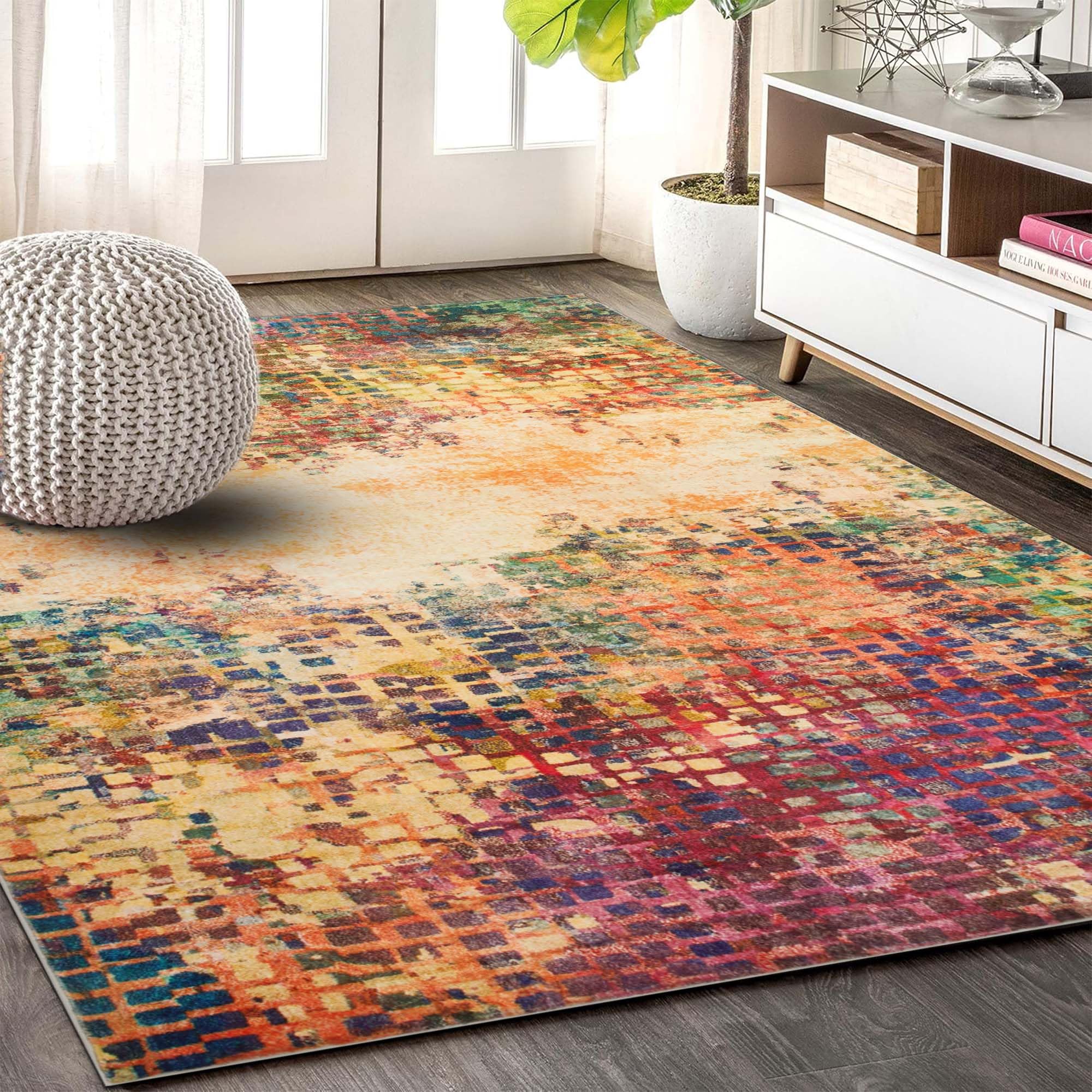 MOONLIGHT20015 Washable Rugs Living Room 60x110 cm - Fluffy Vintage Area Rugs for Bedroom - Non Slip Low Pile Soft Boho Rug Carpets for Lounge - Traditional Large Bedside Rug Easy To Clean, Vibrant โ image 1