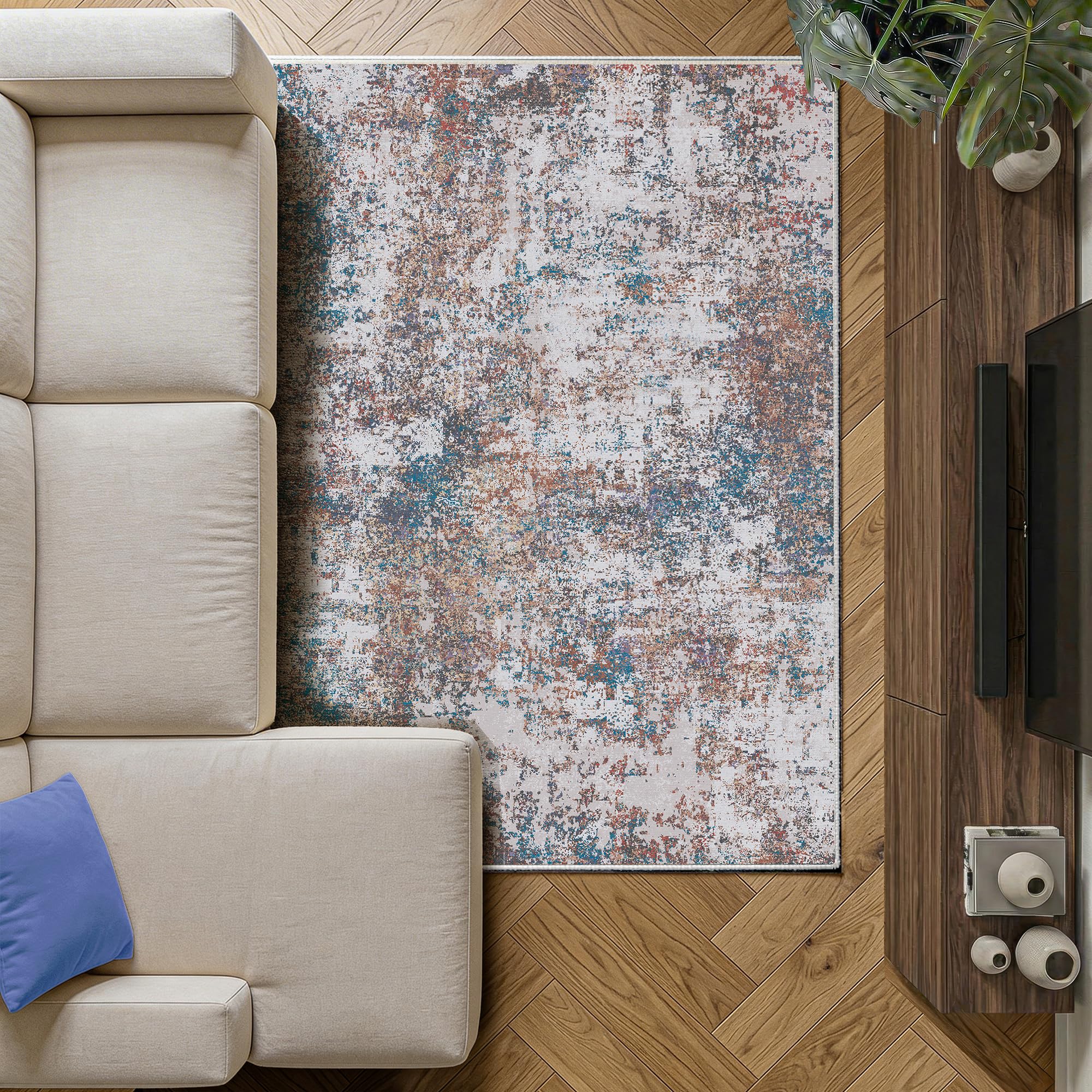 Decoranddecor Abstract Rugs Living Room, 120x170cm – Non-Slip, Stain Resistant, Pet Friendly, Washable Bedroom Rug, Easy Clean Durable Carpet – Trivon — image 1