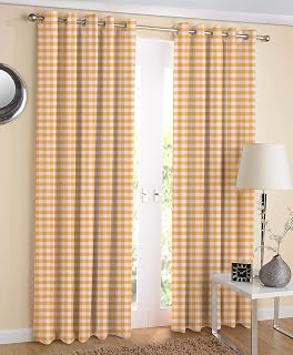 AIRWILL Cotton Checkered Grommet Door Semi Sheer Curtain (Yellow, 4 X 7 Ft) -Pack of 2 Price In India
