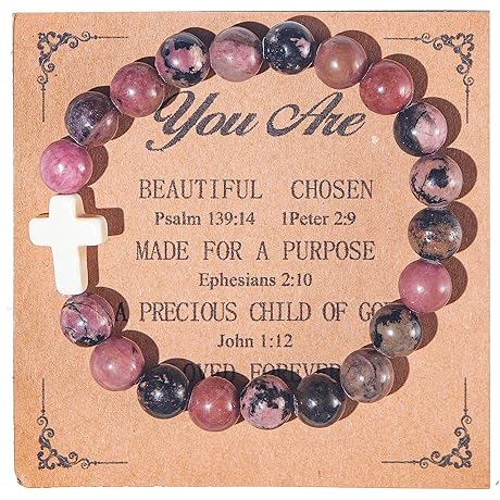 Healing Natural Stone Cross Beads Stretch Bracelet for Teen Girls Under $5