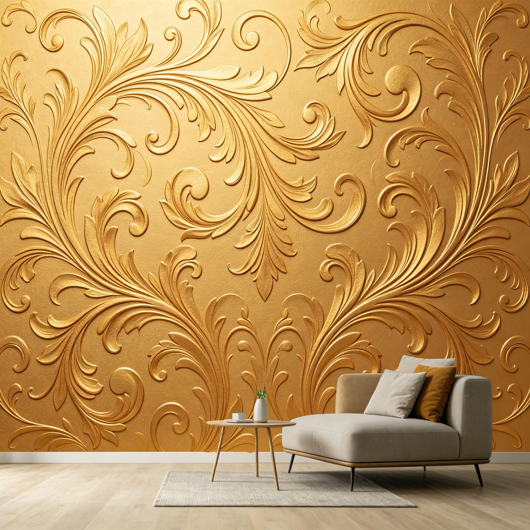 Custom Size Wall Murals Gold Metallic Floral Swirl Textured Neoclassical 3D Trompe L'Oeil SelfAdhesive Wall Fabric Removable Large Wallpaper for Photo Living Room
