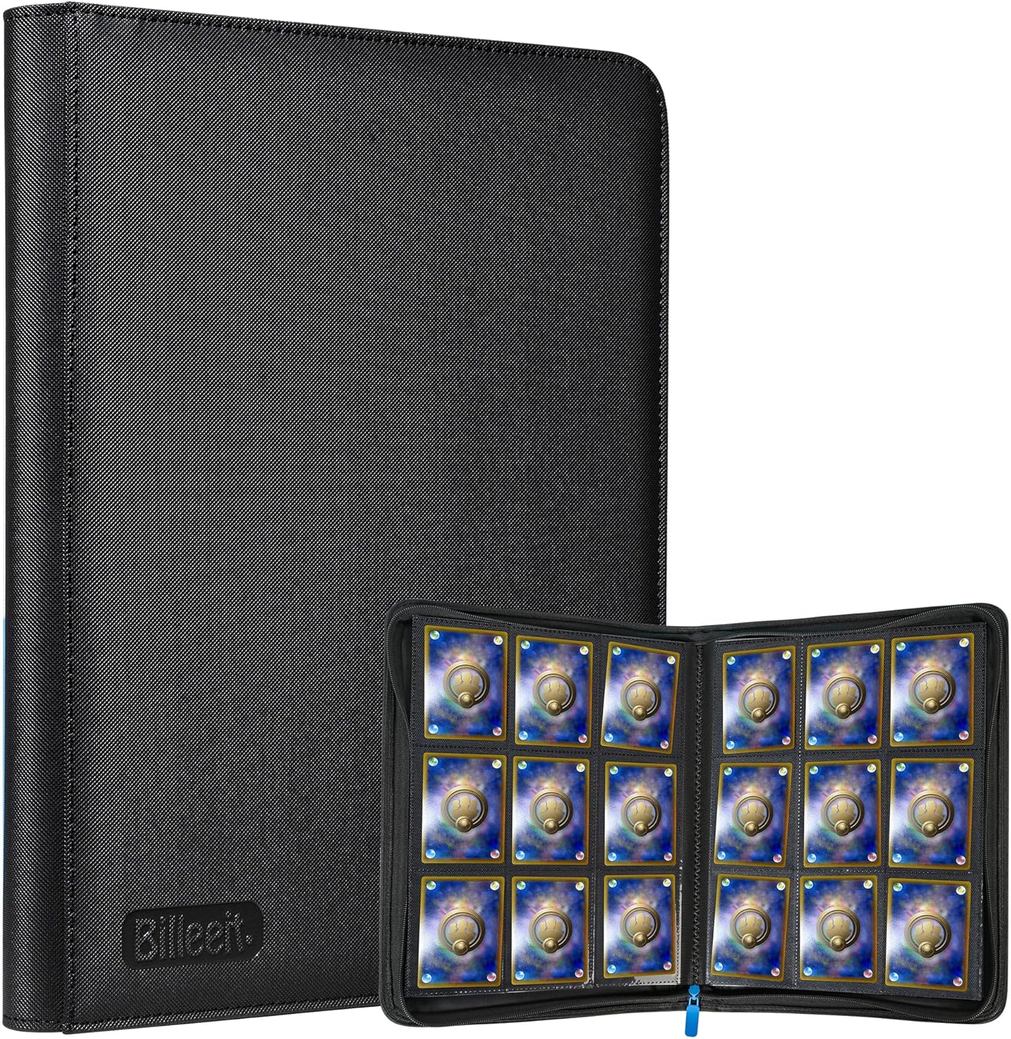 Billeeit Zipper Trading Card Binder, 9 Pocket 540 Side-Loading Slots Card Album, Ringless Standard Size Card(2.5" x 3.5") Protective Organize Folder, BLACK