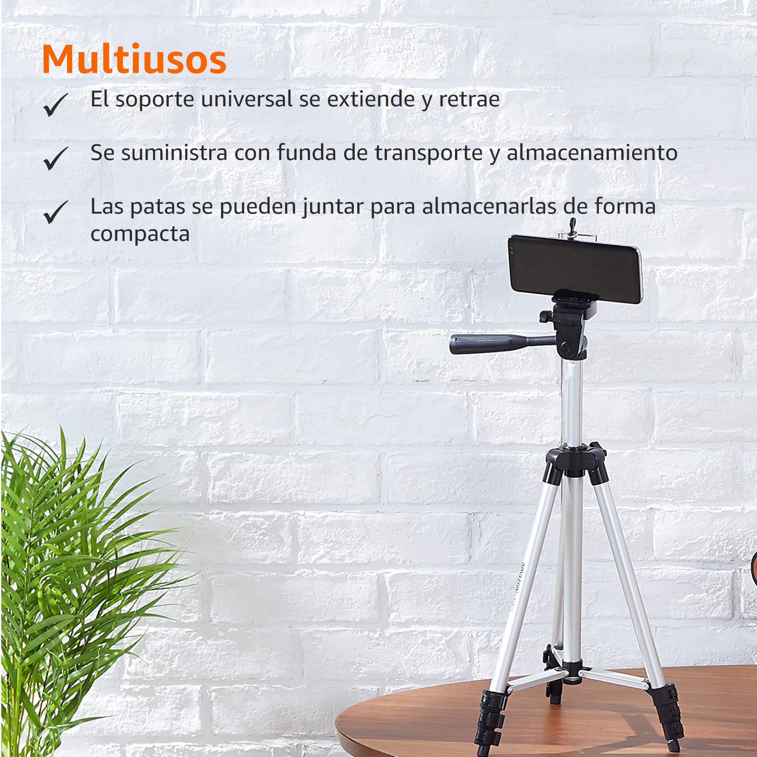 Amazon Basics Trípode Universal para Smartphone de Aluminio de 127 cm con Rotación de Tres Ejes, Negro