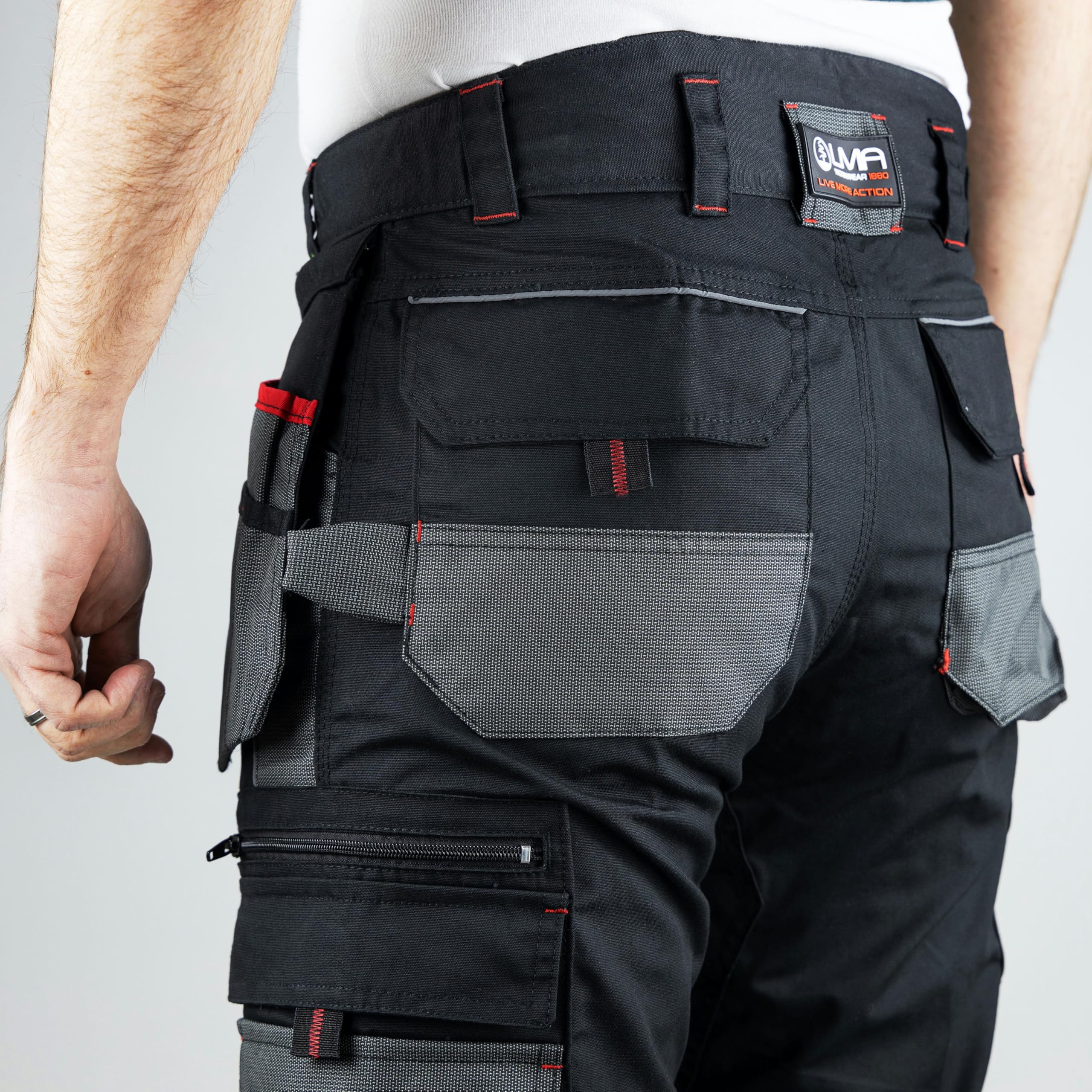 LMA Workwear 1880 Pantalon De Travail SULFATE - Poches Genouillères, Multipoches, 0 Métal, Très Résistant - Gris Sombre/Noir - Taille 36