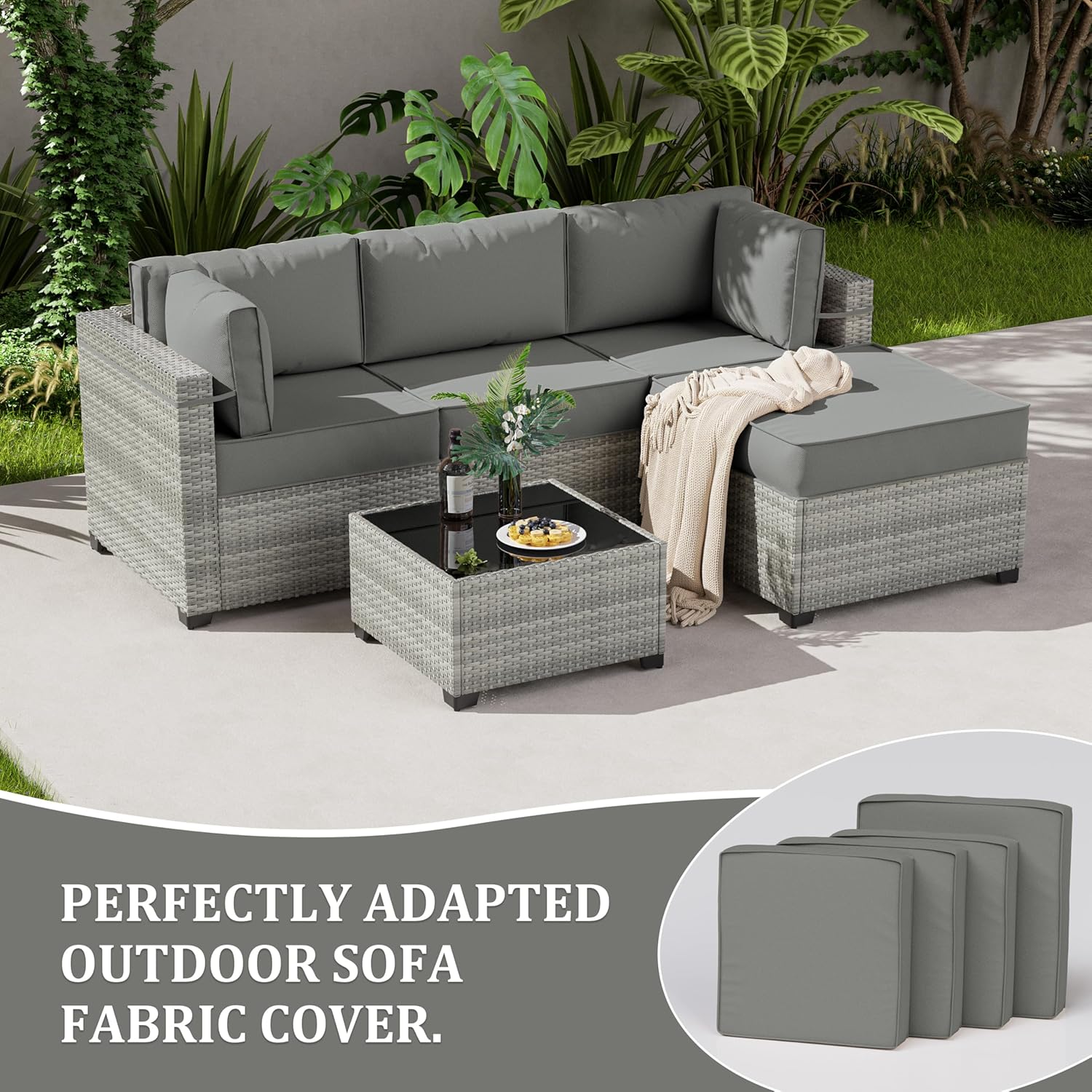 9 Pcs Outdoor Patio Cushions Covers Replacement Waterproof with Zipper for 5 Pcs Patio Furniture Set, Covers Only