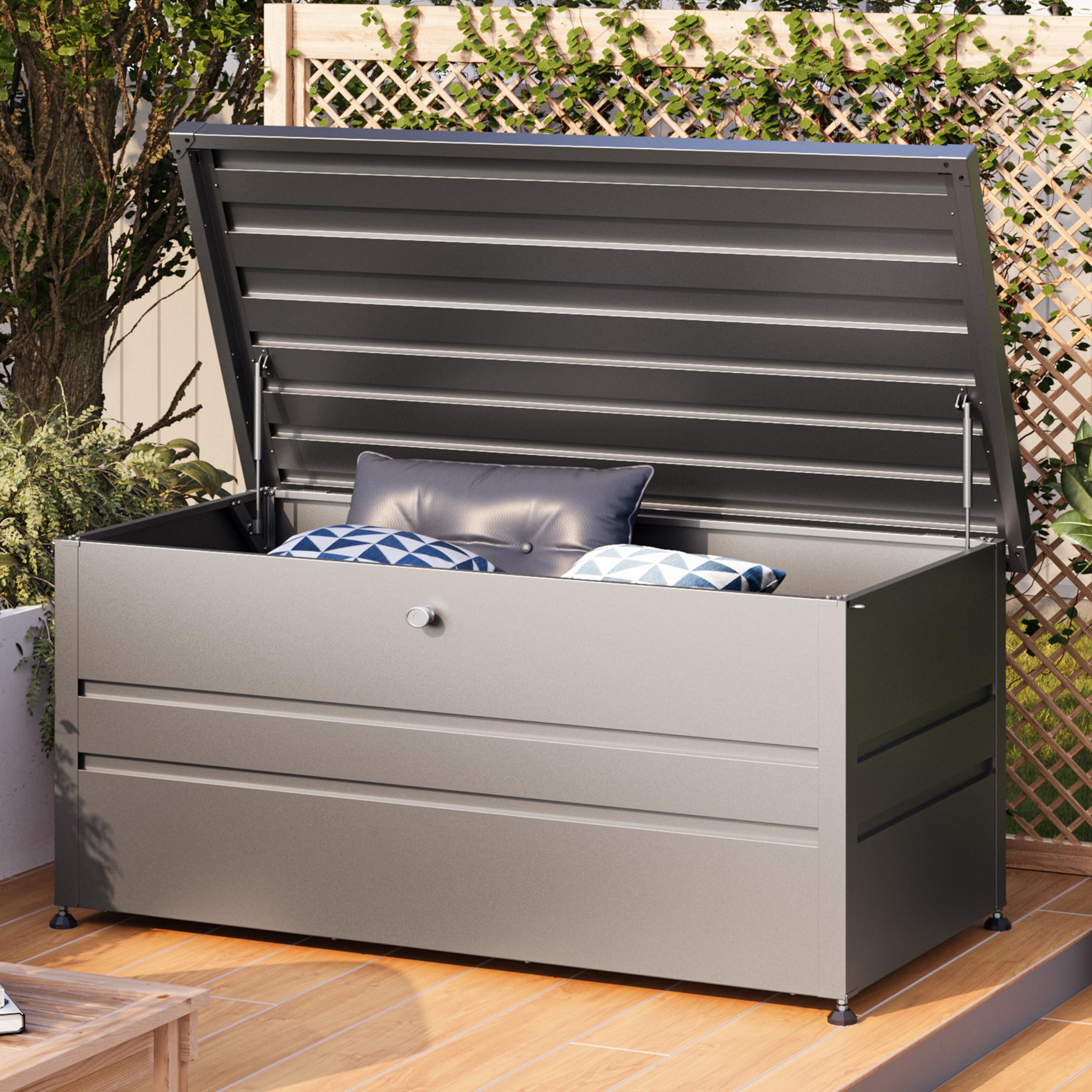 GFP PRIMEYARD® Coffre de jardin 162x84x72 cm coffre de rangement extérieur métal anthracite étanche