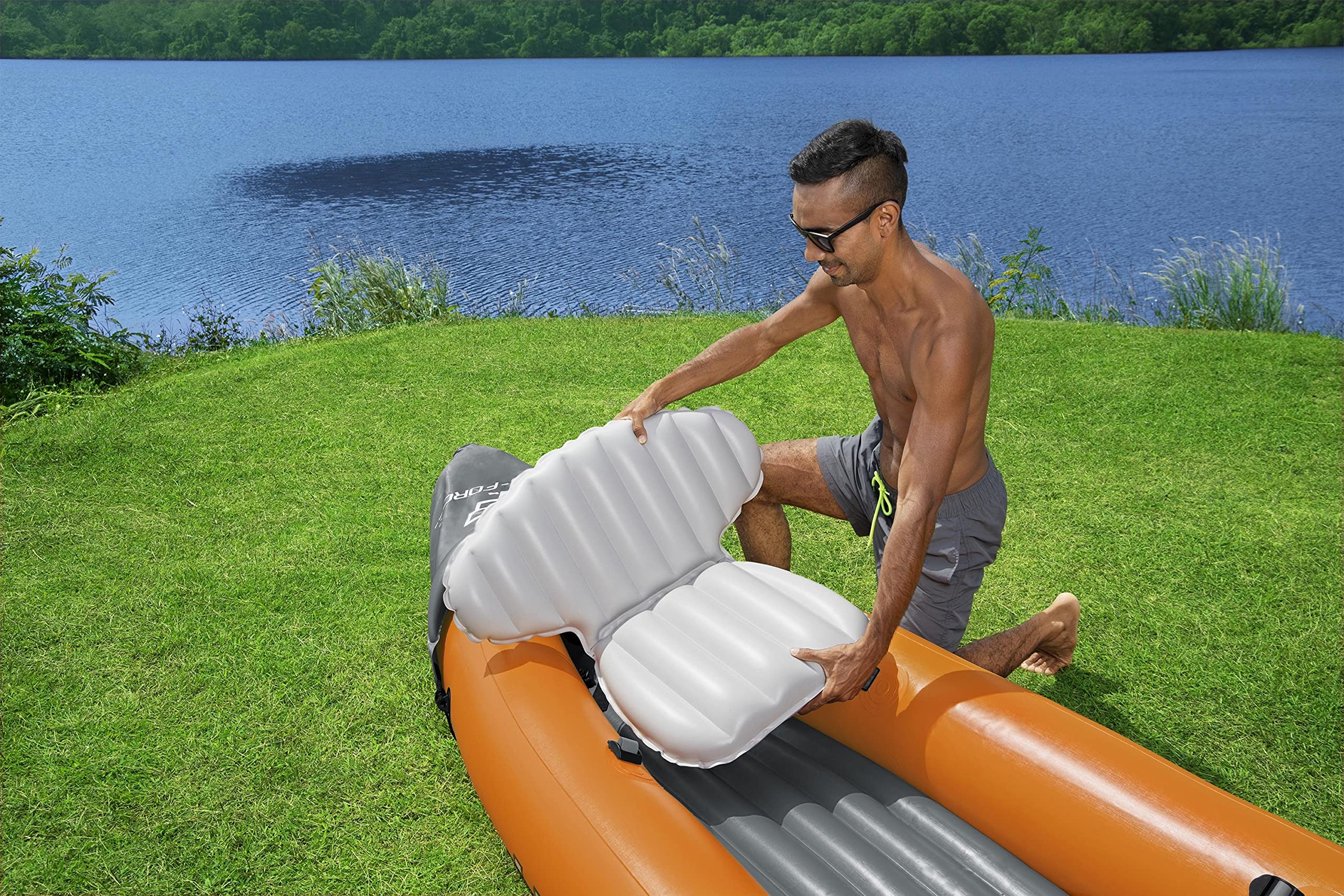 Bestway | Hydro-Force Rapid X3 Kayak| Inflatable Boat Set with Hand Pump, Paddles, Seats, Fins and Storage Bag | Three Seater