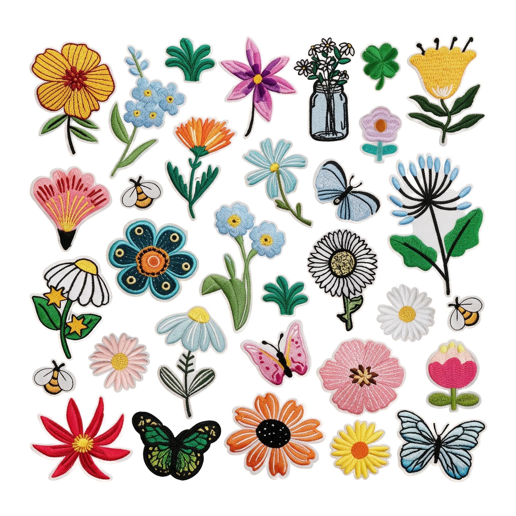 32 Pack Iron on Patches for Clothes, Embroidered Applique Sew on Patches