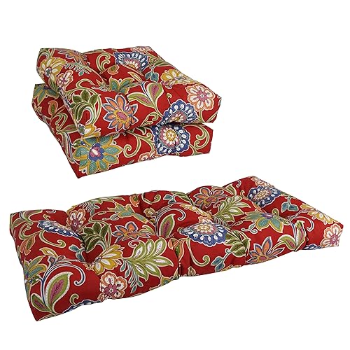 Blazing Needles Squared Patterned Spun Polyester Tufted Settee Cushions Set,