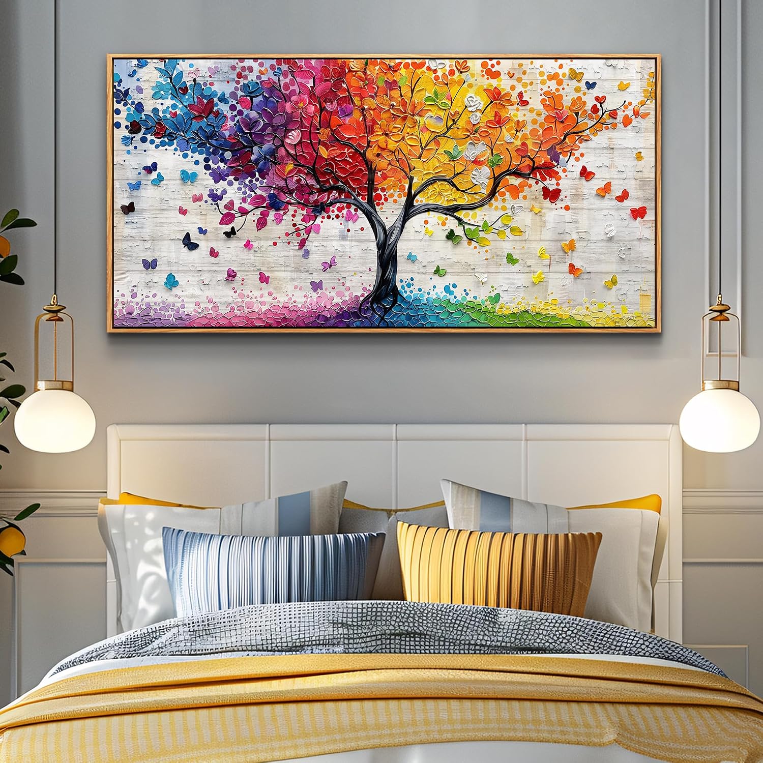 JUDASJART Large Canvas Wall Art For Living Room Wall Decor For Bedroom Abstract Paintings Colorful Tree Wall Pictures Artwork Office Decoration Dormitory Ready To Hang Home Decor Wood Framed