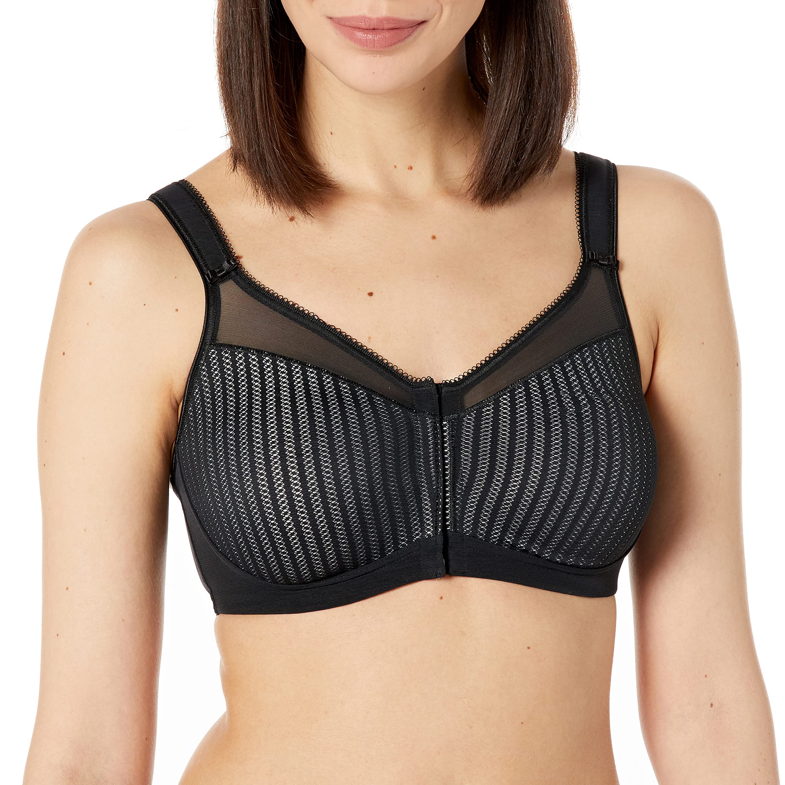 Berlei Women's Black (Black/Grey) Beauty Stripe Front Fastening Bra Minimizer, Opaque, Black/Grey, 32Ff