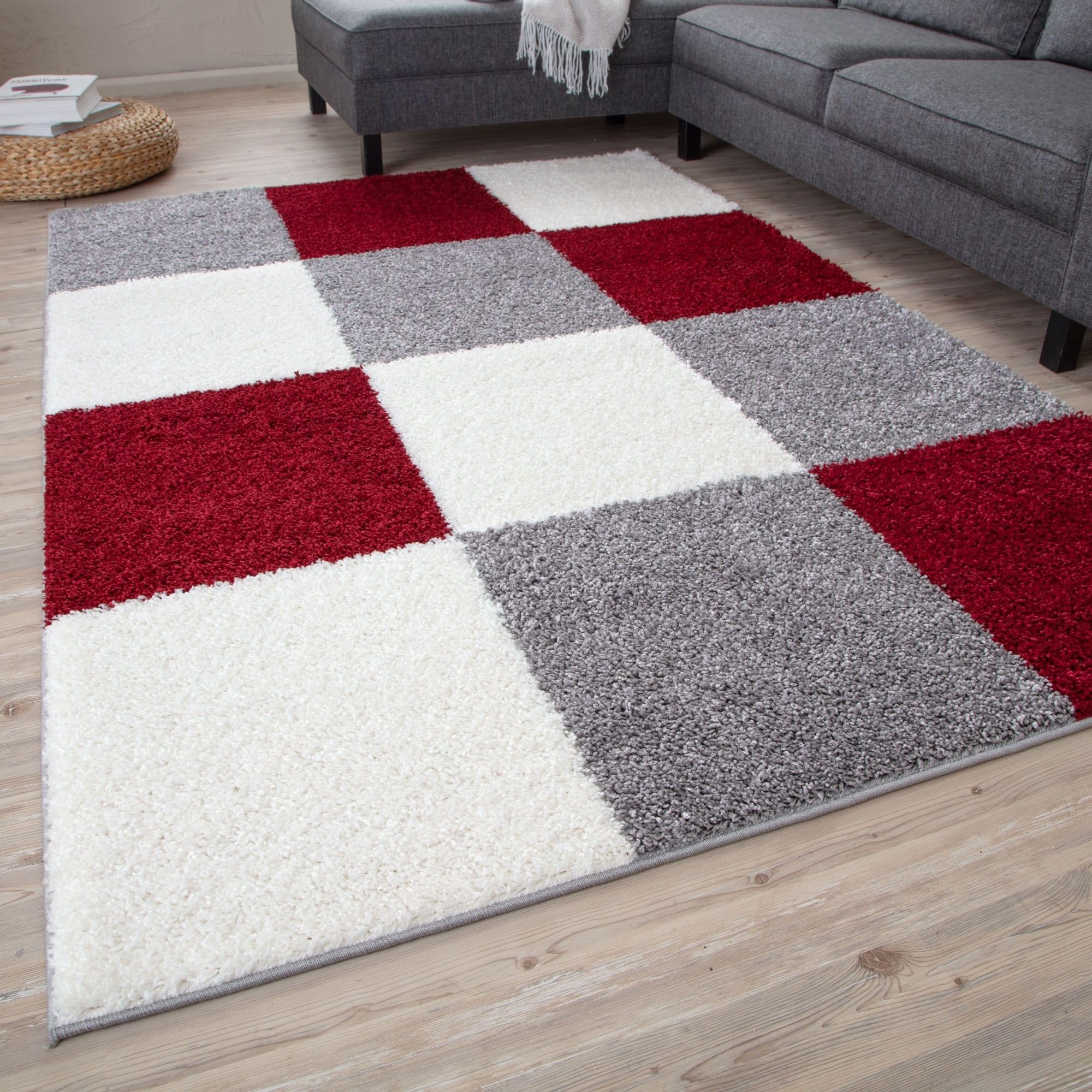 THE RUGS Area Rug – Modern Luxury Shaggy Rug, Multicolour Pattern Carpet, Ultra Soft for Bedroom, Living Room, Kids Room, (240x340 cm, Red) — image 1