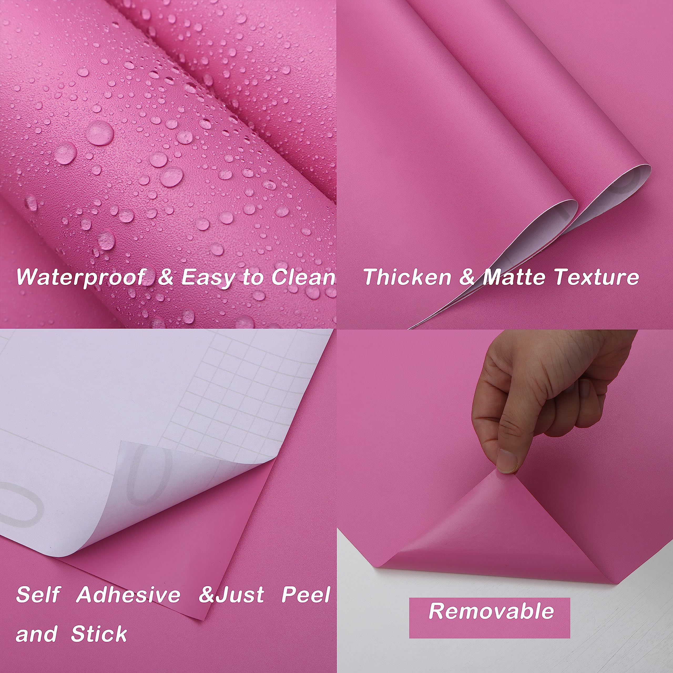Livelynine Bright Pink Wallpaper Peel And Stick Matte Pink Contact Paper Waterproof Self Adhesive Wallpaper For Bedroom Girls Room Coral Vinyl Wrap For Cabinets Desk Classroom 15.8x78.8 Neon Cherry - View #3