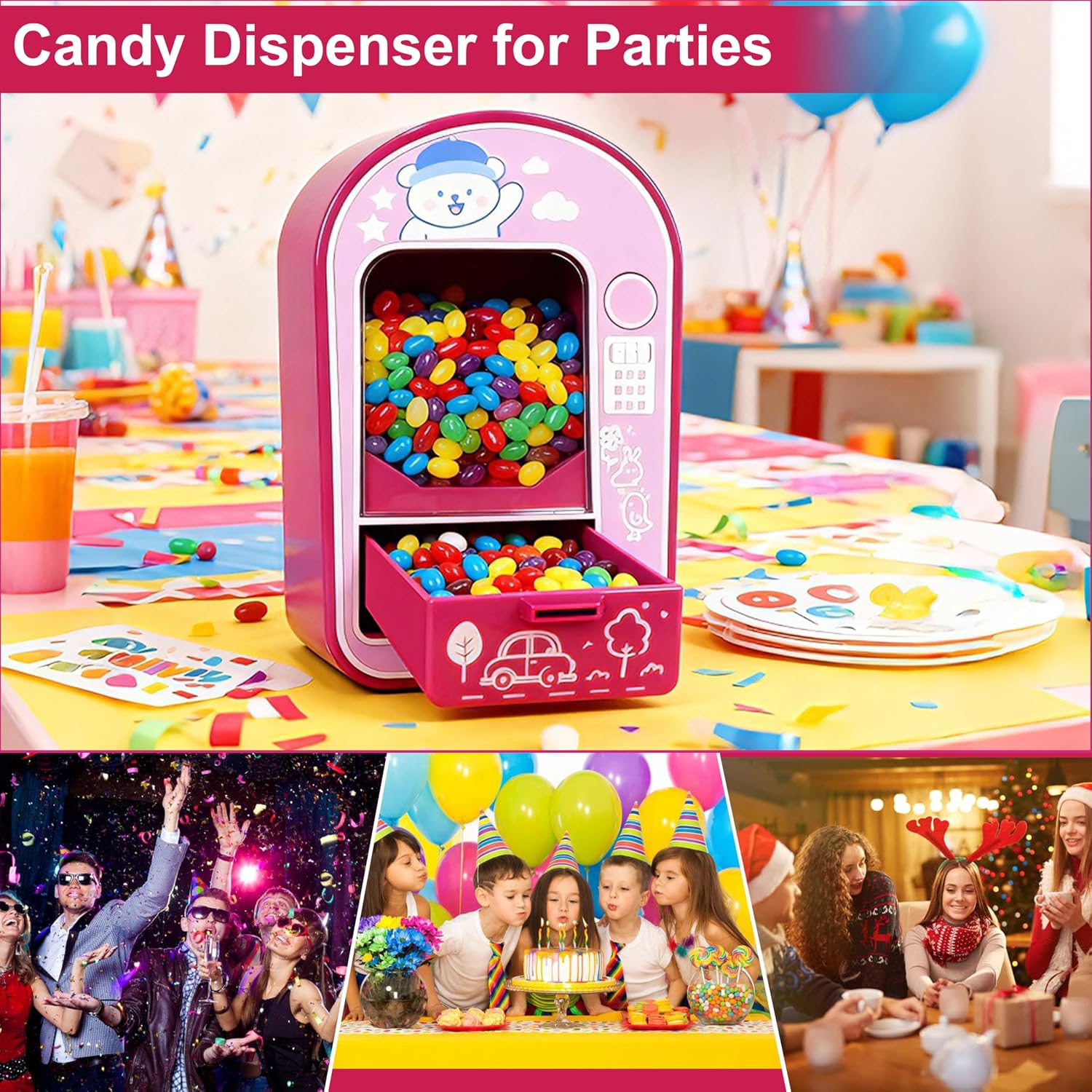 Desktop Mini Candy Dispenser, Push-Button Manual Gumball Machine for Small Candies & Chocolate, Cute Candy Machine Gift for Boys Girls (Purple Red)