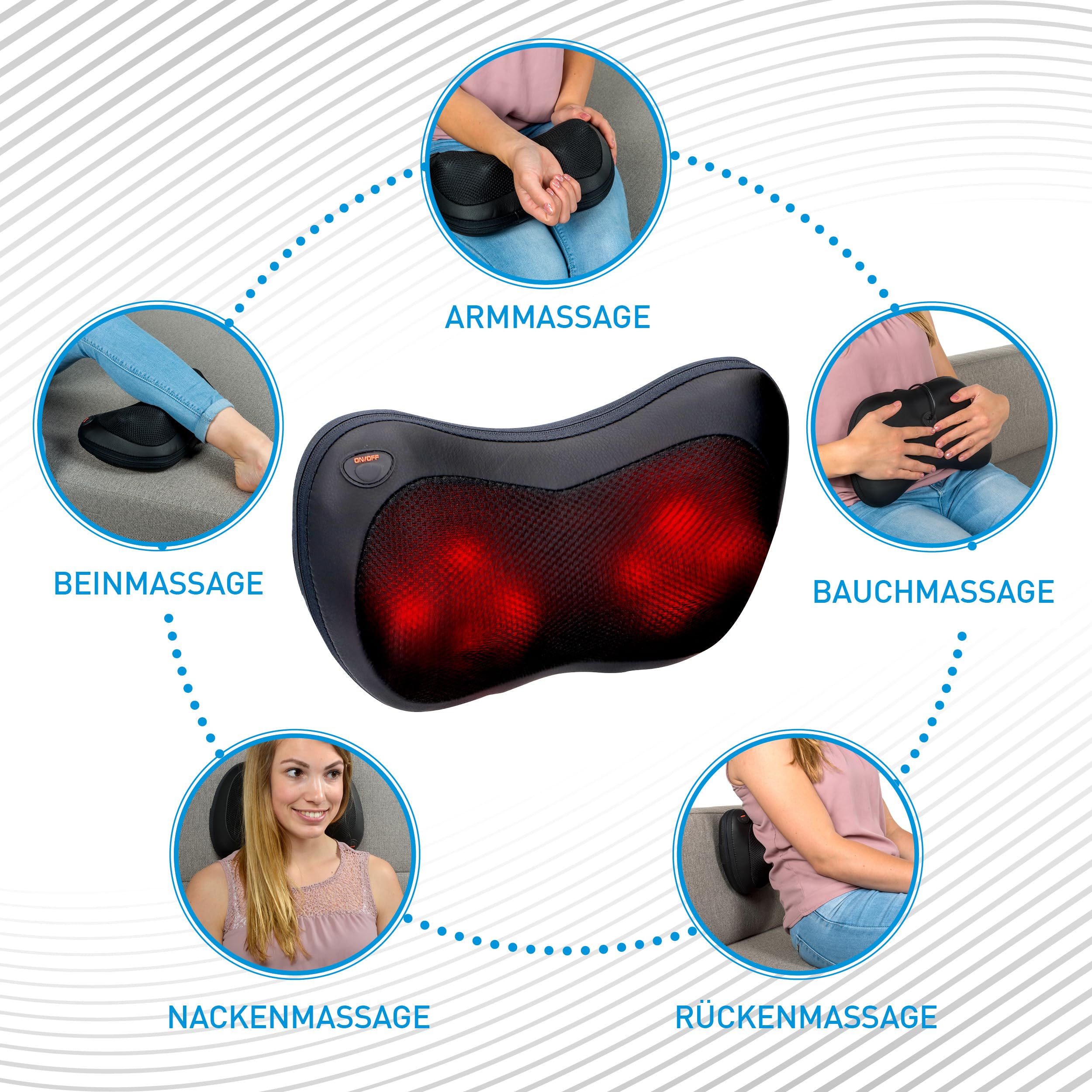 Grundig Massagegerät - Massagekissen zur Linderung von Muskelschmerzen - Rückenmassagegerät mit 4 Massageköpfen und Infrarot-Heizung - mit 2 Steckern (inkl. Autostecker) - Schwarz