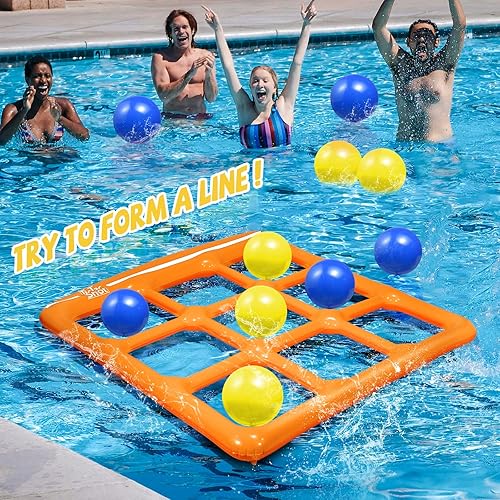 Miniatura 7 de Juego de juguetes de piscina - Juguete inflable de piscina Tic-Tac-Toe con 10 bolas - para adultos, adolescentes y niños de 2 a 10 jugadores