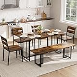 YITAHOME 6-Piece Dining Table Set for 6-8 People, 63 Inch Kitchen Table Set with 4 Chairs and 2 Benches, Farmhouse Rectangular Dining Room Table Set for Kitchen Apartment Saving Space, Rustic Brown