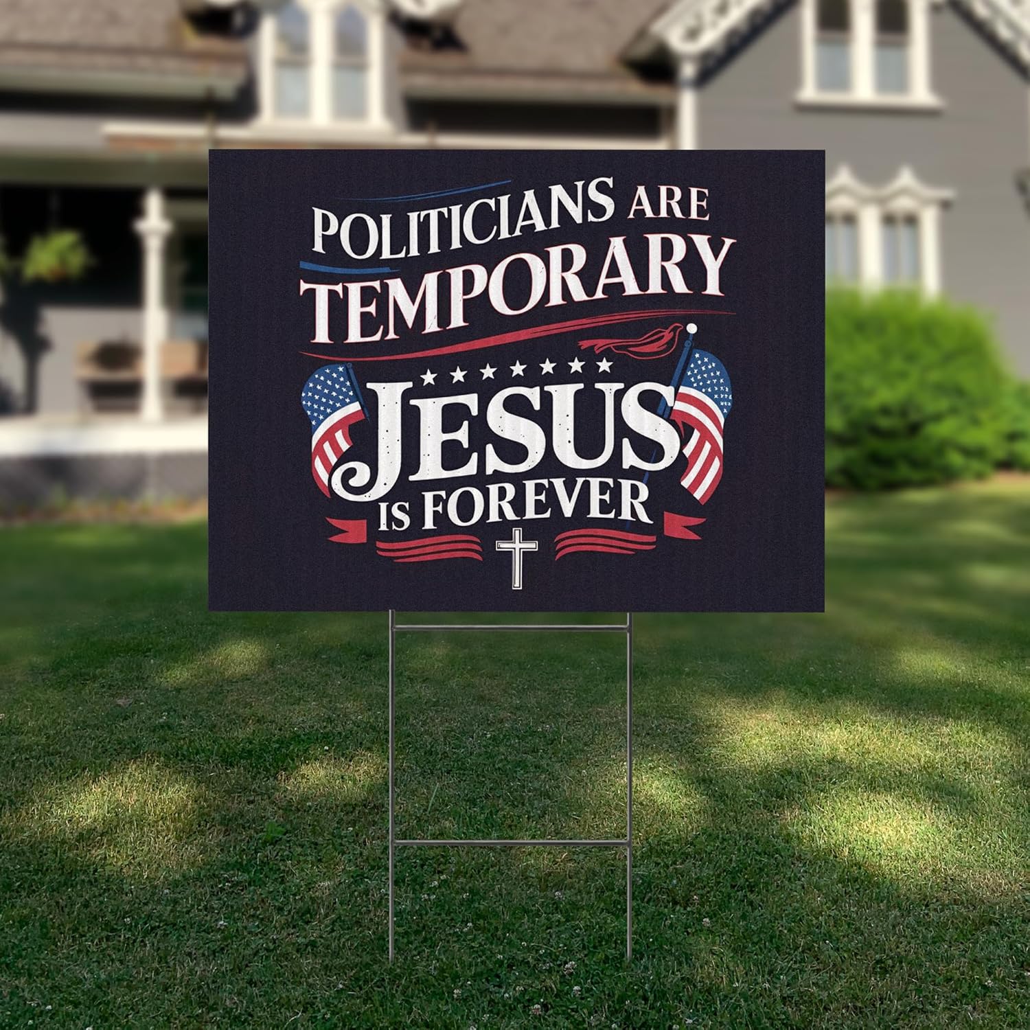 2 Pack 24"x18" 'Politicians are Temporary, Jesus is Forever' Yard Sign with Stakes, Double Sided Religous Yard Sign for Political Campaign 2024 (Design 1)