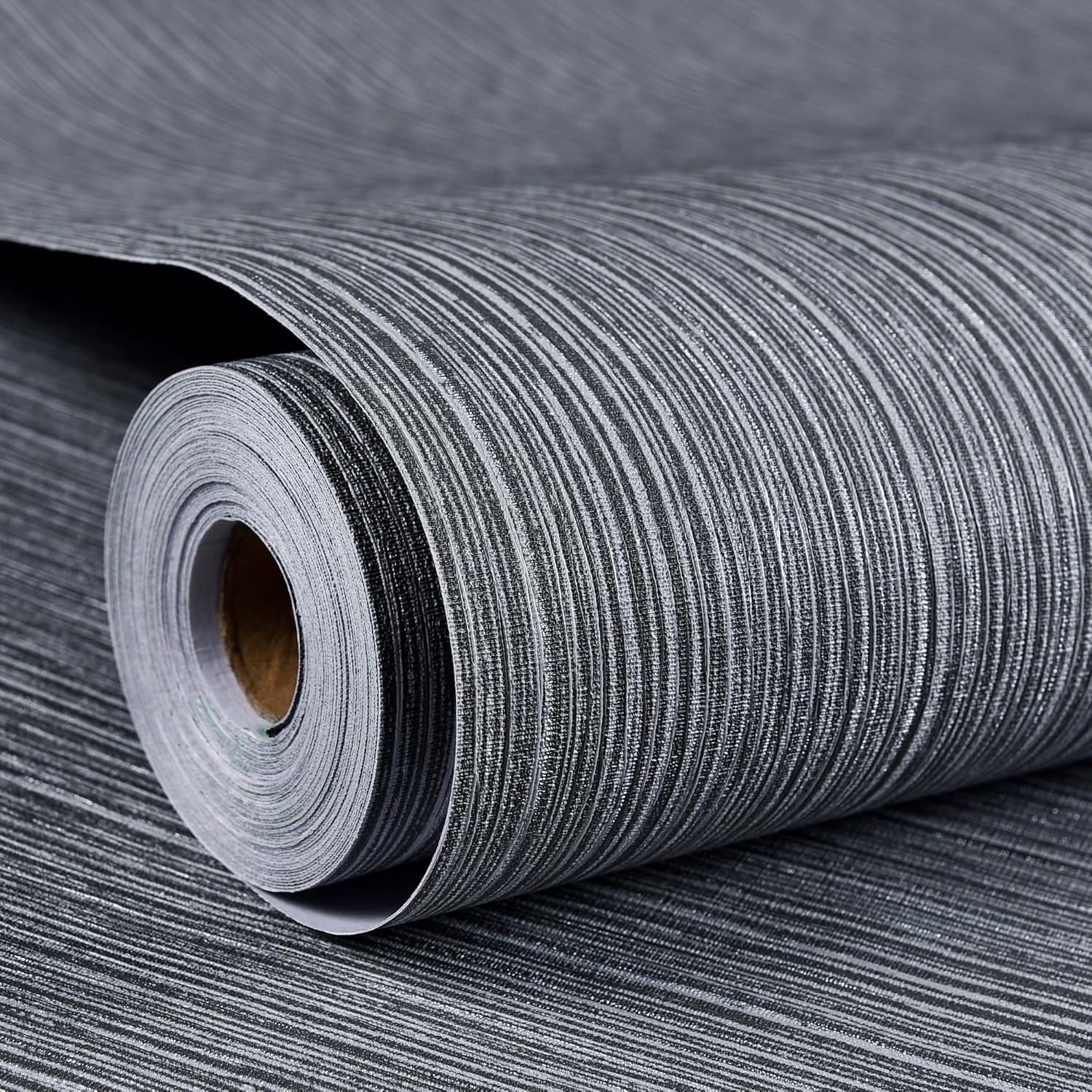 Haimin Grasscloth Wallpaper Textured 24in X 393in Fabric Contact Paper Gray Wall Paper Textured Linen Wallpaper Peel and Stick Self-Adhesive Thick Vinyl Embossed Film Wallpaper (Gray) Gray and Black