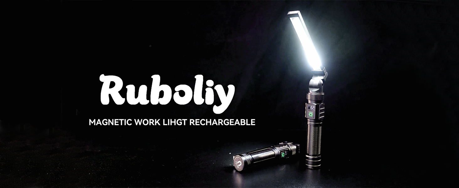 aluminum rechargable mechanic led flashlight Ruboliy 2Pack Magnetic Rechargeable LED Work Light/Flashlight for Mechanics  | All Aluminum, 1500 High Lumens, Digital Display, 7 Modes, 360° Rotation,  for Car Repairing, Emergency, Gifts for Father