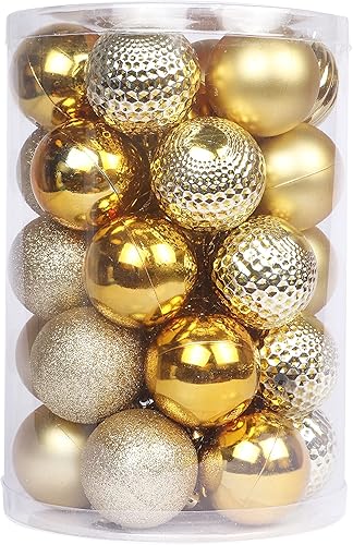 Miniatura 119 de YYCRAFT Adornos de bola de Navidad de 34 quilates de 1.2 pulgadas para árbol de Navidad, decoraciones de Navidad, ganchos inastillables incluidos
