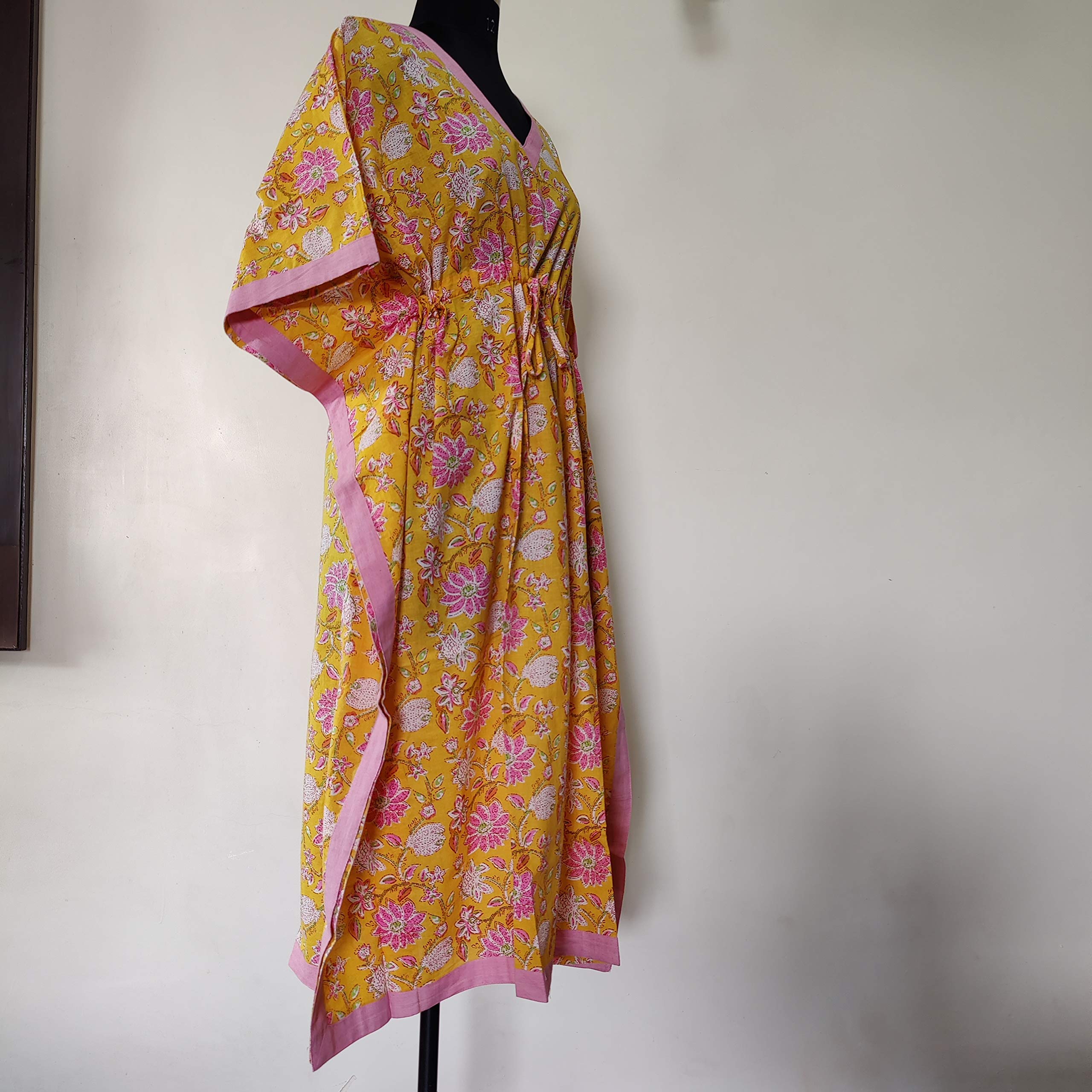 Kaftano stampato a blocchi indiani, kaftano floreale, Caftan, perfetto abito lungo, per essere mamme, copertura spiaggia, pigiameria, miglior regalo per lei, kaftano di cotone, kaftano lungo Caftan