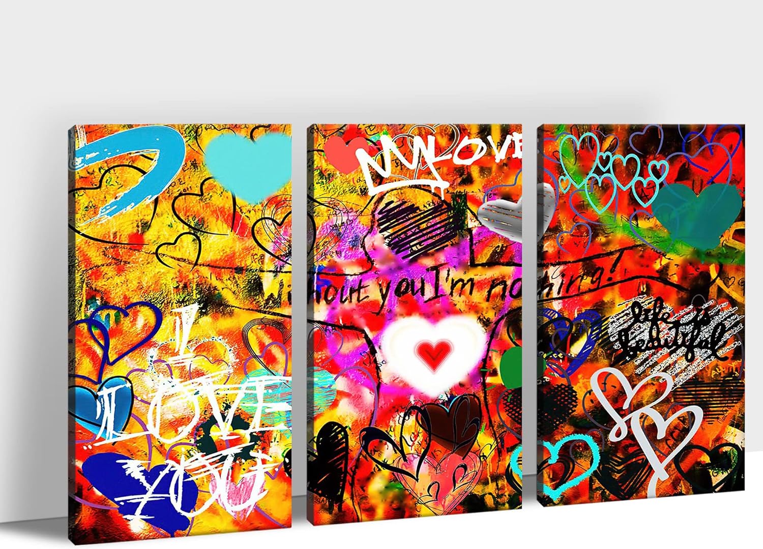 3 Pieces Graffiti Canvas Wall Art, Modern Street Graffiti