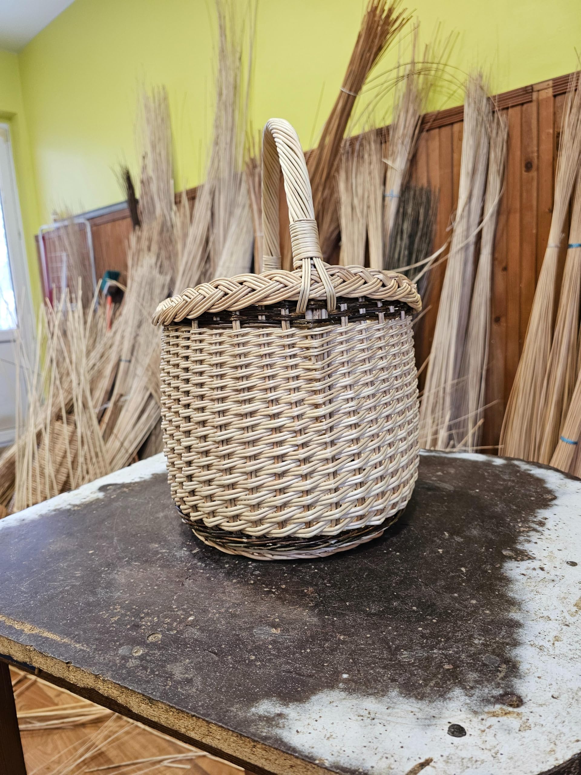 Cesta de almacenaje de mimbre, 25 cm, dorada y marrón