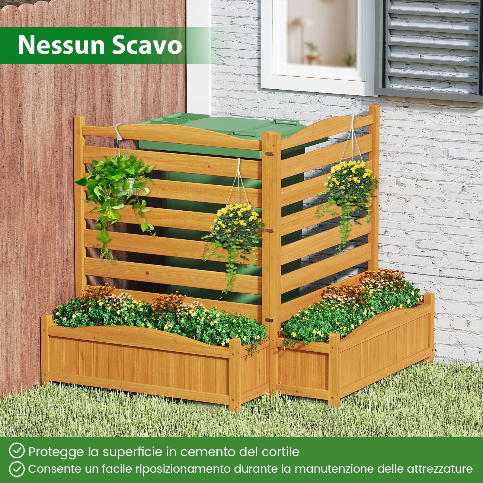 COSTWAY Fioriera Rialzata da Giardino con Traliccio, Letto da Giardino Rialzato in Legno con 2/3 Grigliati per Piante Rampicanti, Fori di Drenaggio e Base Rimovibile (2 Pannelli)