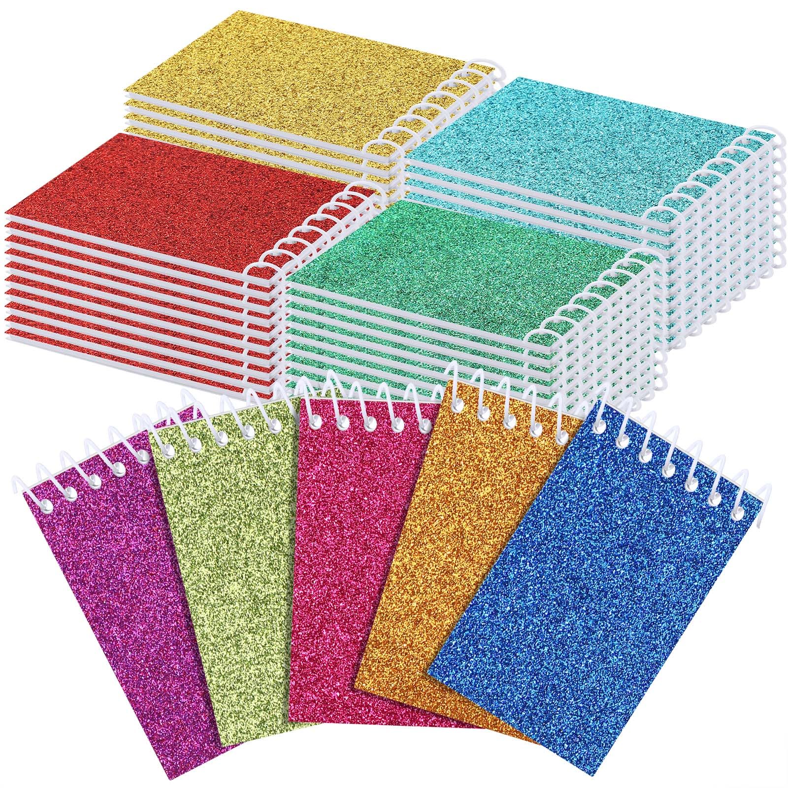 Geyee 45 Pcs Glitter Mini Notepads Spiral Prism Small Notebooks Pocket Notepad Assorted Colors Mini Pad for Prizes Party Favors(3 x 5 Inch)