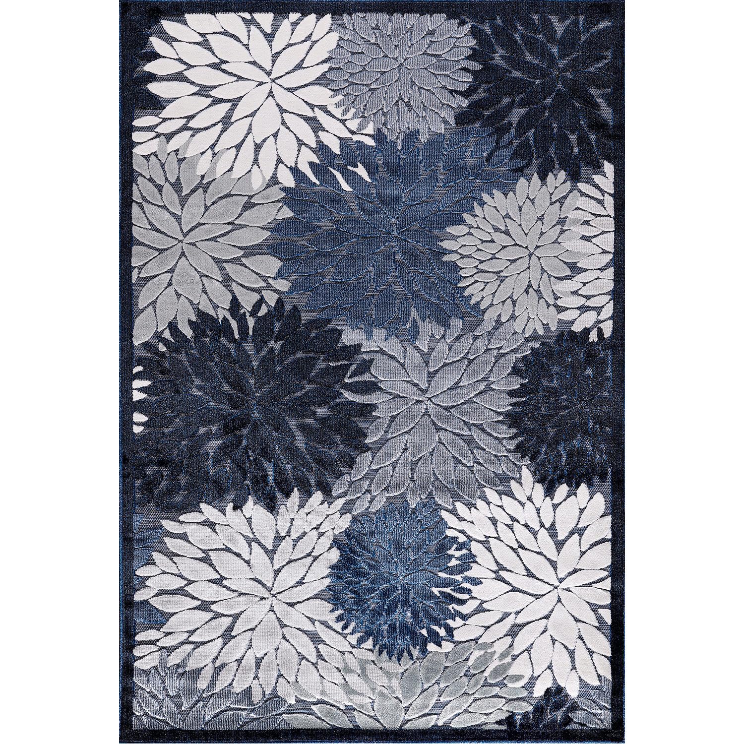 CAMILSON Indoor/Outdoor Rug Navy Blue 10’x14’ Floral Exotic Tropical Area Rugs for Indoor and Outdoor patios, Easy-Cleaning Non-Shedding Living Room, Garden and Kitchen Washable Outside Carpet (10x14)