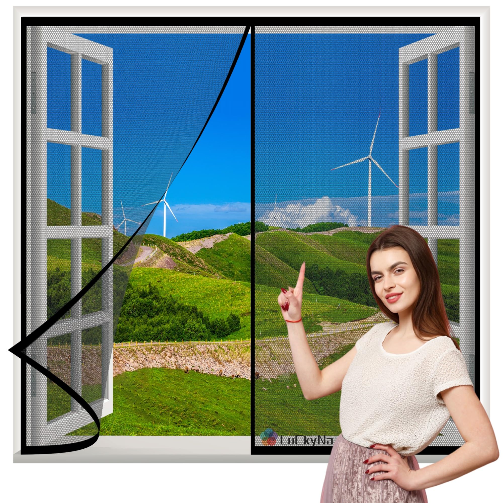 Luckyna Black Magnetic Fly Screen Window 170X120cm Anti Mosquito Fly Curtain Door Screens Nets Top-To-Bottom Seal Snaps Shut Automatically-Install Without Drilling
