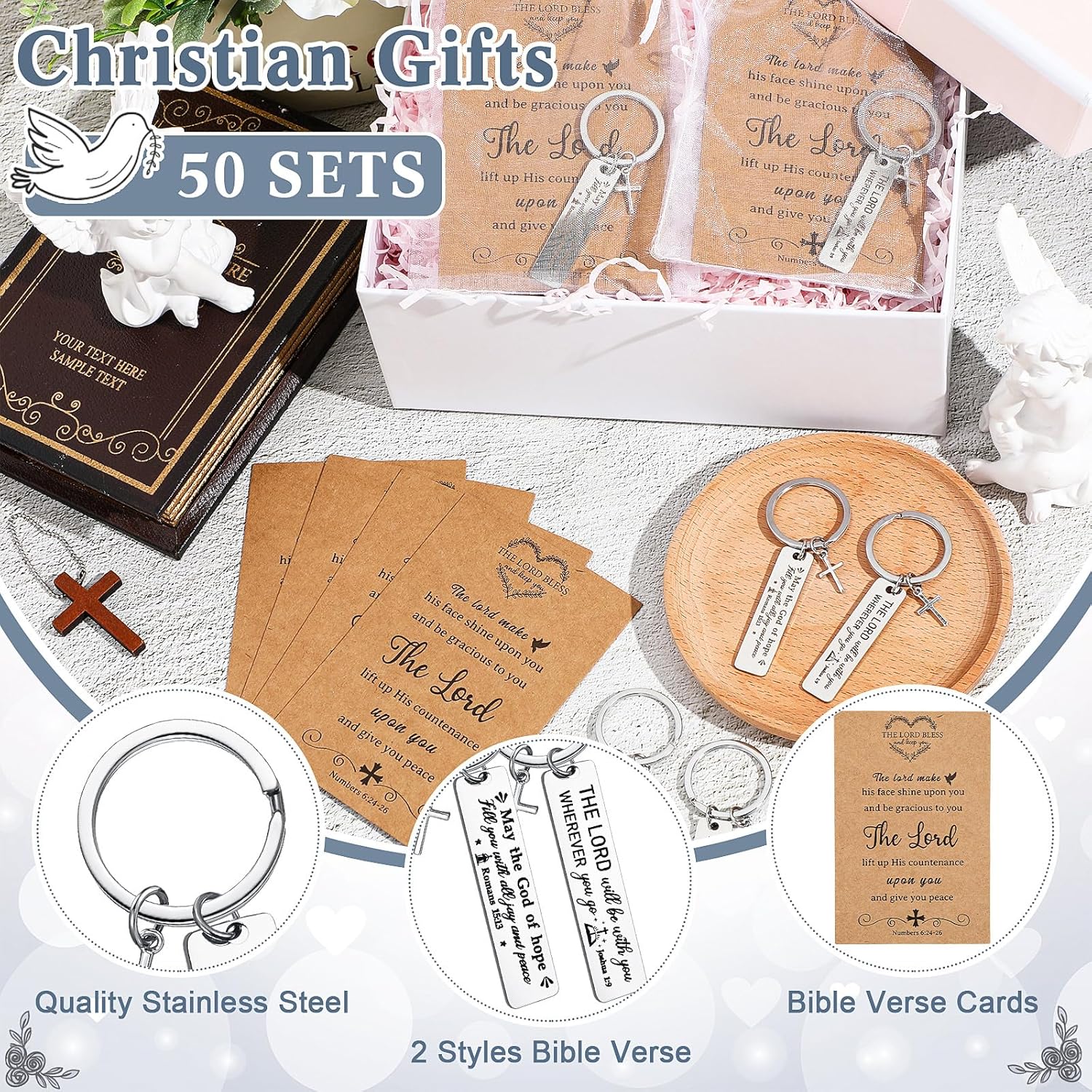 50 Set Christian Cross Keychains Bulk Christian Keychain Bible Verse Religious Prayer Gifts for Women Men - Image 2