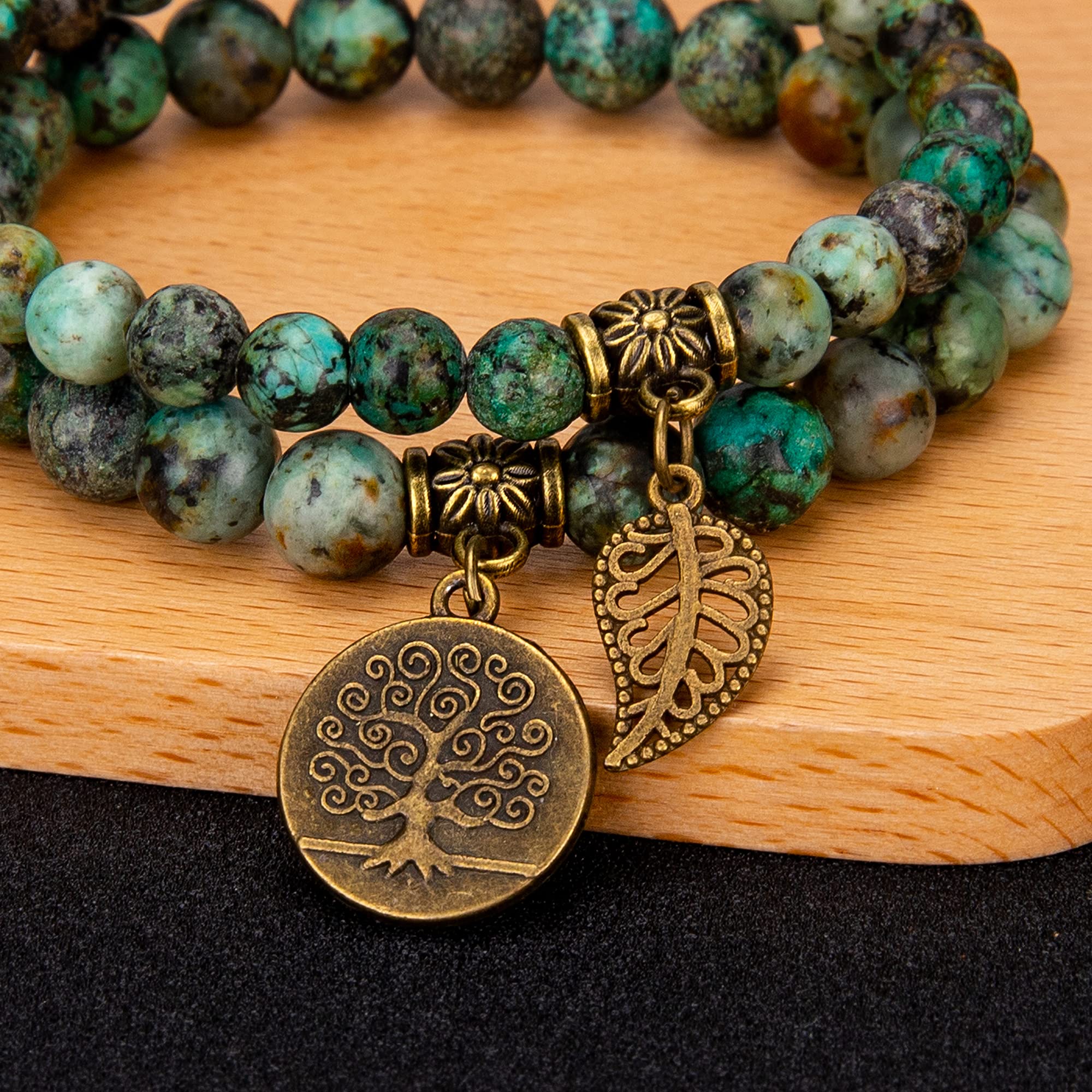 Farfume Braccialetti Chakra da donna - Bracciale con cristalli di pietre curative per donna Bracciale con pietre preziose naturali - Un set di braccialetti con doppia perla