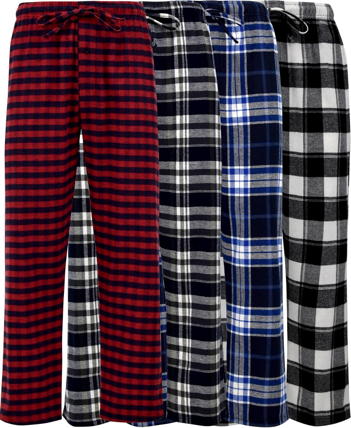 Andrew Scott Men's 4 Pack Flannel Pajama Lounge & Sleep Pants | Ultra Soft Cotton Blends Drawstring Pant