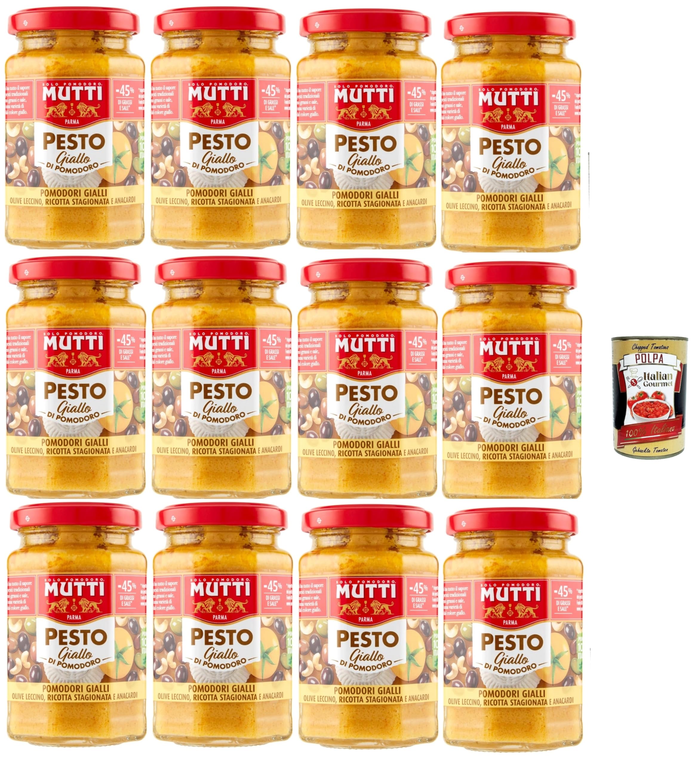 Italian Gourmet Pesto di Pomodoro giallo gelbe Tomaten 12 x 190g mit Oliven
