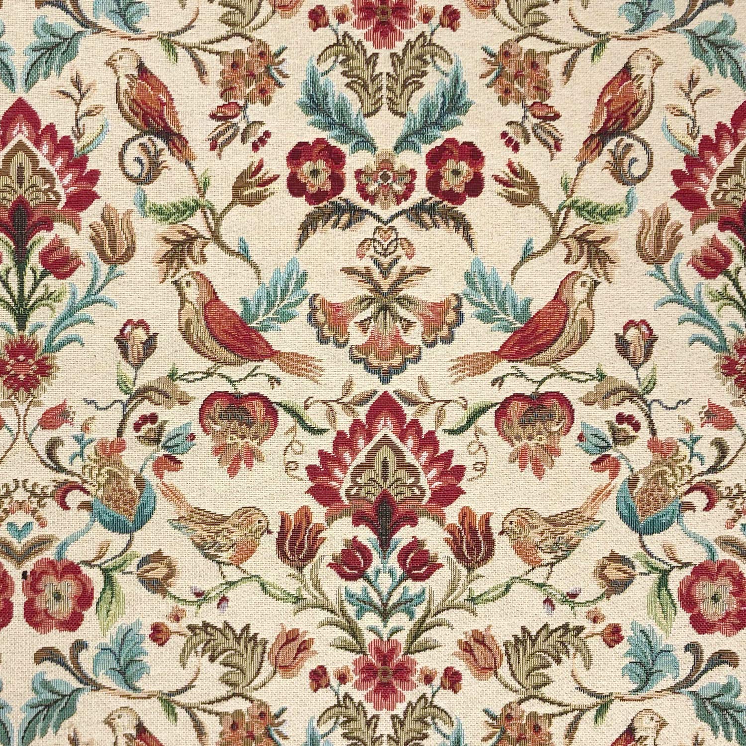 Tapestry Fabric - Medium Heavyweight Upholstery & Soft Furnishing Material - 'William Morris Bird & Flower Design -Per Metre