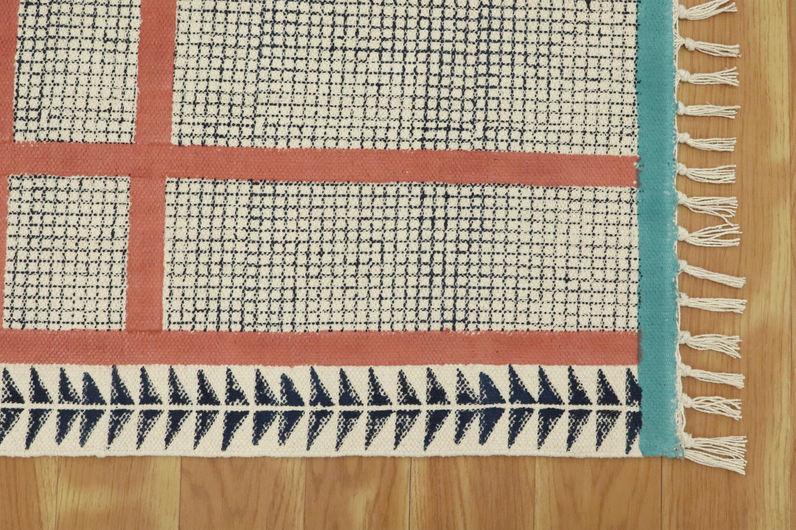 Kilim Tapis carré à rayures de 0,5 cm d'épaisseur en coton imprimé à la main pour intérieur et extérieur, cuisine, balcon, yoga, 0,5 cm d'épaisseur