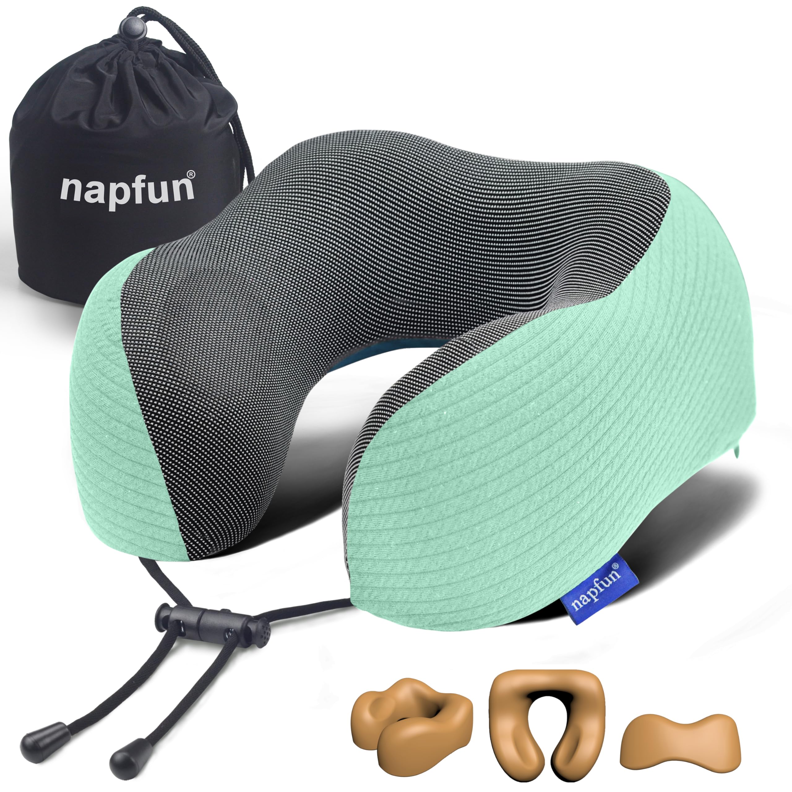 napfun Neck Pillow for Travel, Memory Foam Airplane Pillow, Turquoise