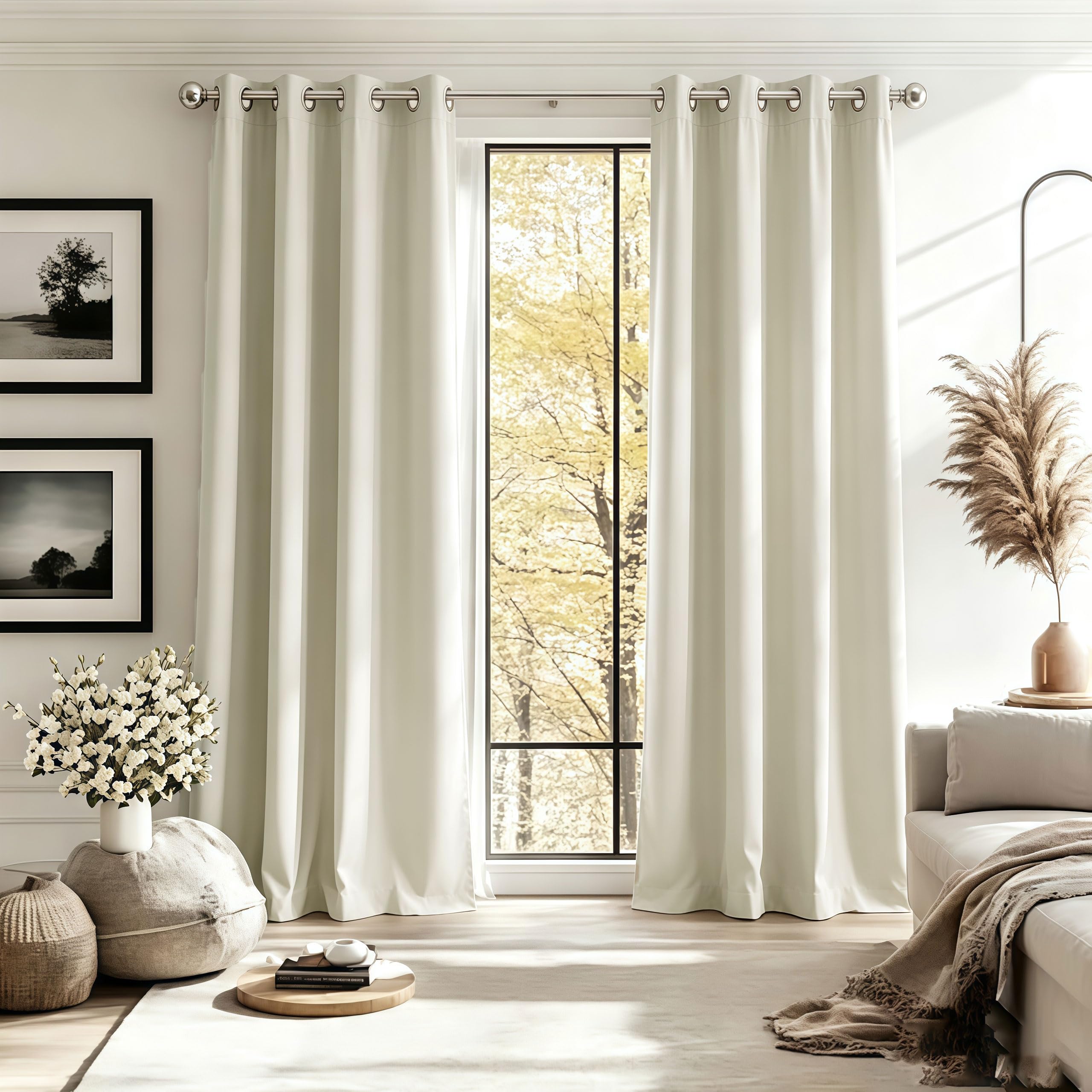 LIUJYUAN Black Out Curtain 285 x 220 cm Privacy Protection, Rod Pocket, with Eyelet Eyelet Curtain, Window Thermal Insulated Energy for Balcony, Kithcen Window, Beige